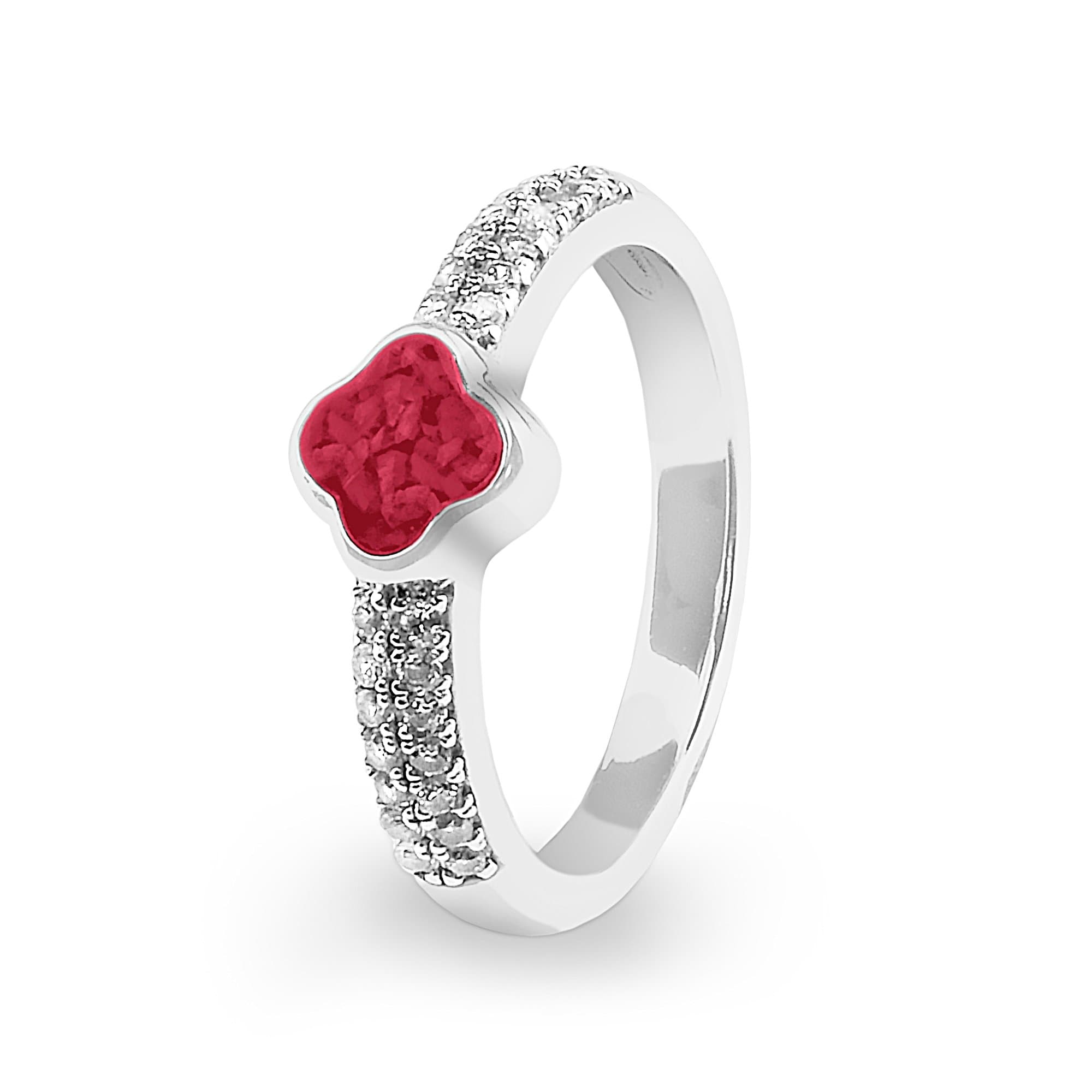EverWith Ladies Clover Memorial Ashes Ring with Fine Crystals Red