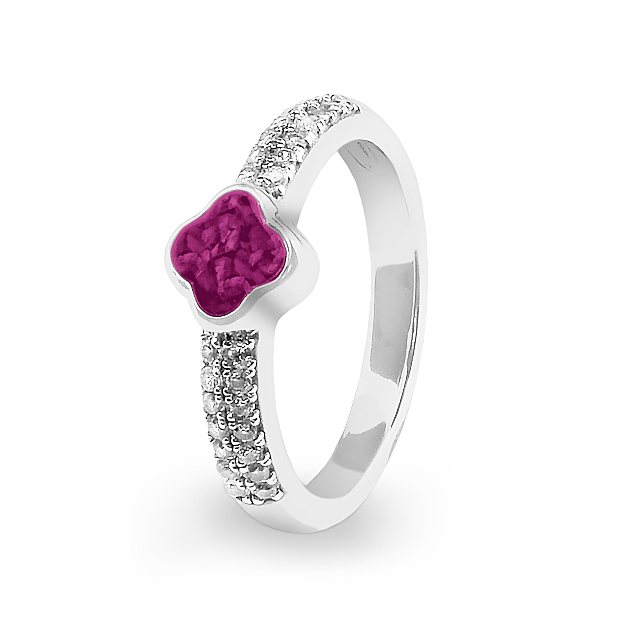 EverWith Ladies Clover Memorial Ashes Ring with Fine Crystals Violet