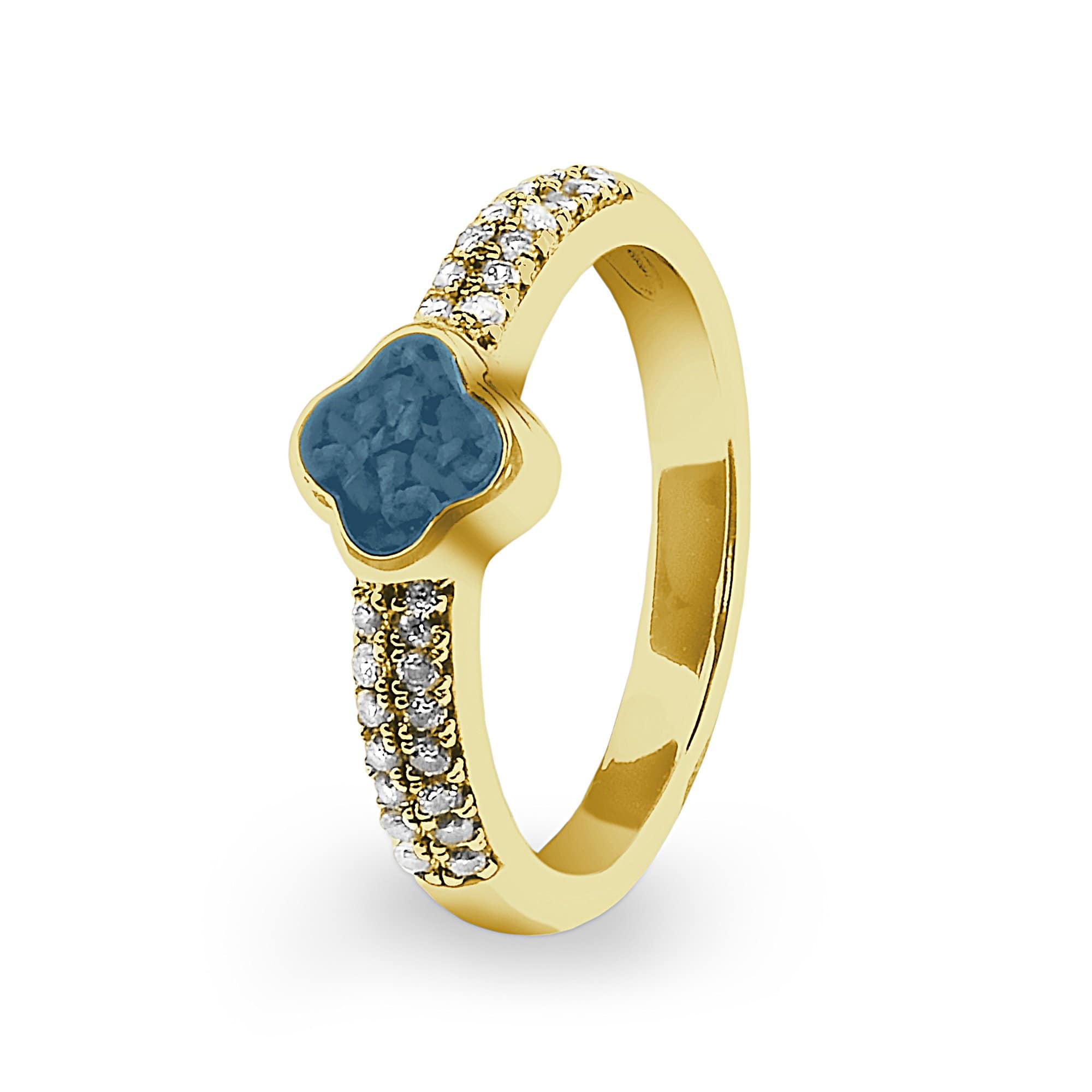 EverWith Ladies Clover Memorial Ashes Ring with Fine Crystals 9k Yellow Gold Blue