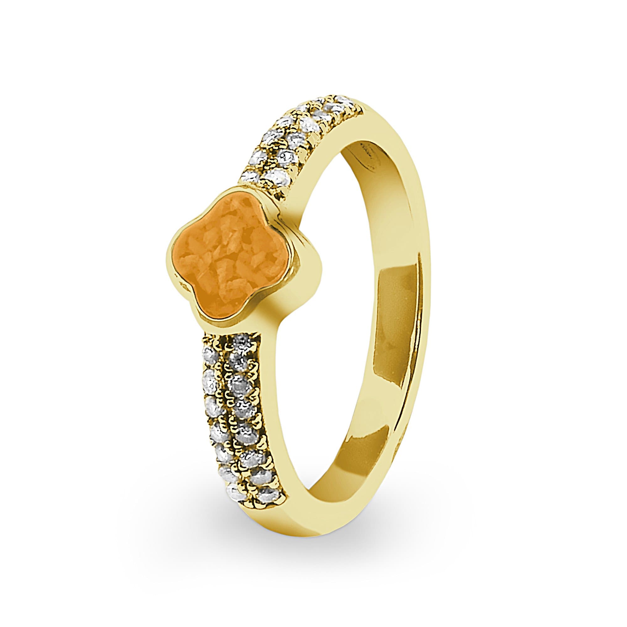 EverWith Ladies Clover Memorial Ashes Ring with Fine Crystals 9k Yellow Gold Orange