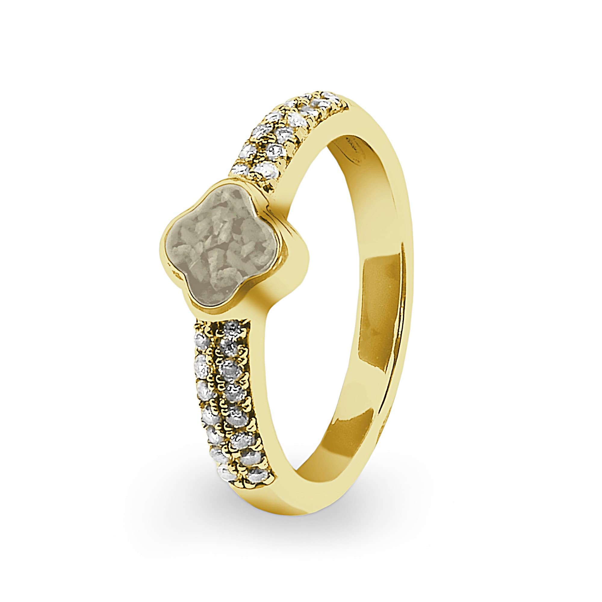 EverWith Ladies Clover Memorial Ashes Ring with Fine Crystals 9k Yellow Gold Transparent