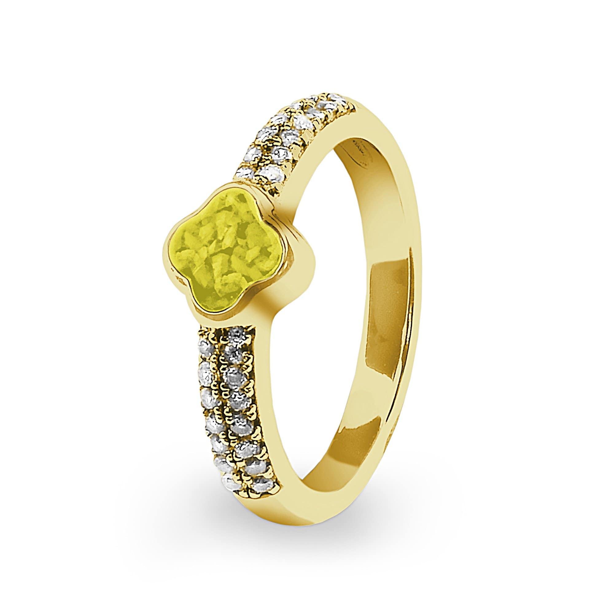EverWith Ladies Clover Memorial Ashes Ring with Fine Crystals 9k Yellow Gold Yellow