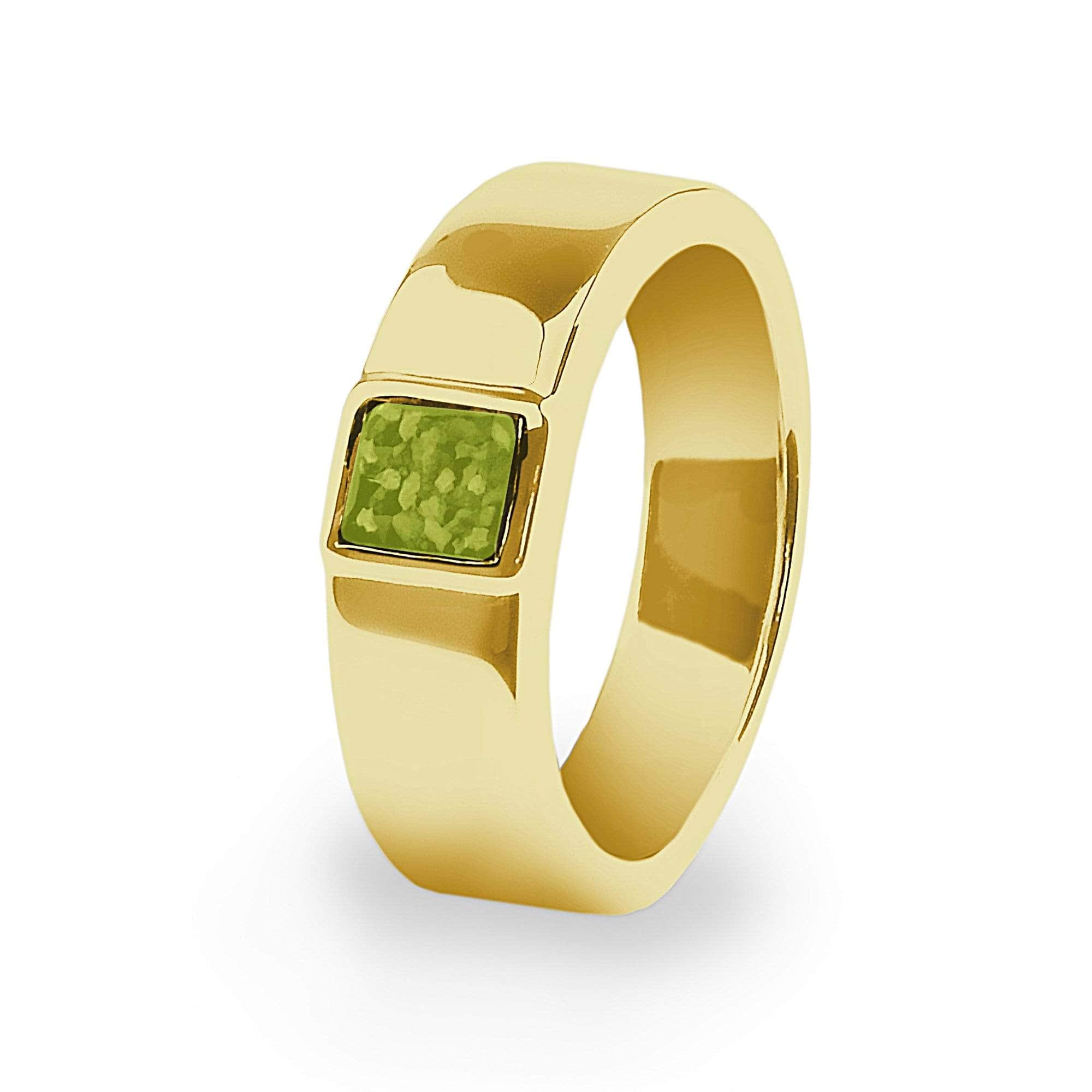 EverWith Unisex Strength Memorial Ashes Ring 9k Yellow Gold Green