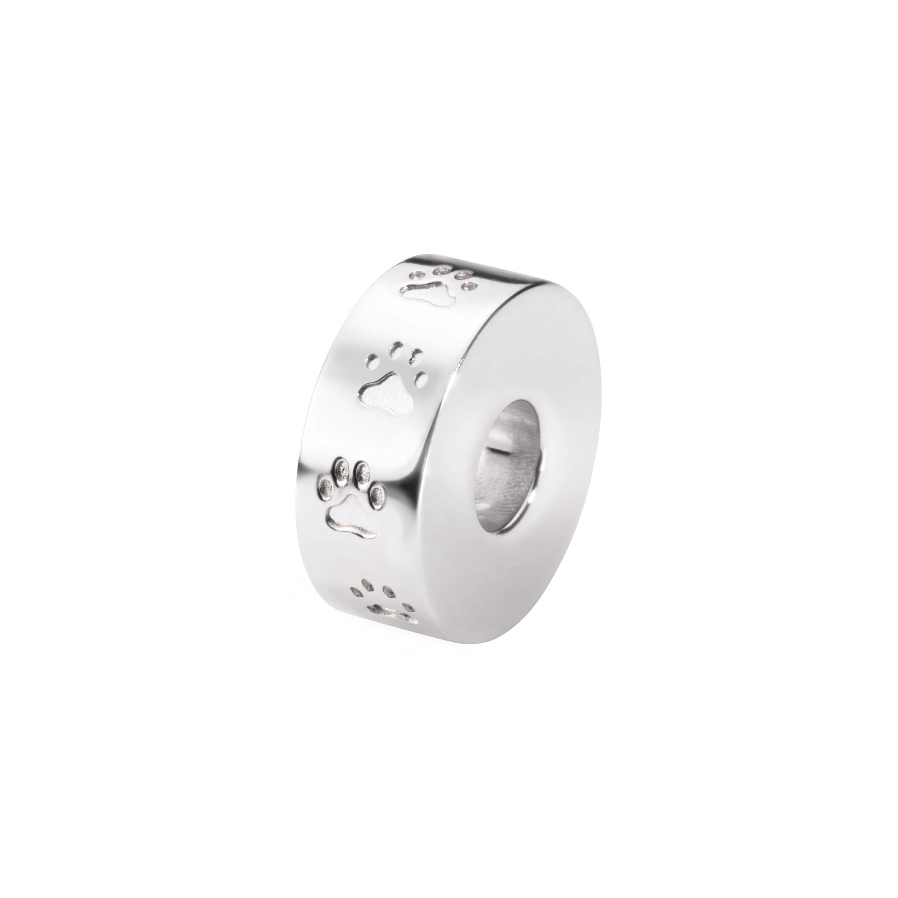 EverWith Self-fill Round Dog Paw Print Memorial Ashes Charm Bead 9k White Gold Fill