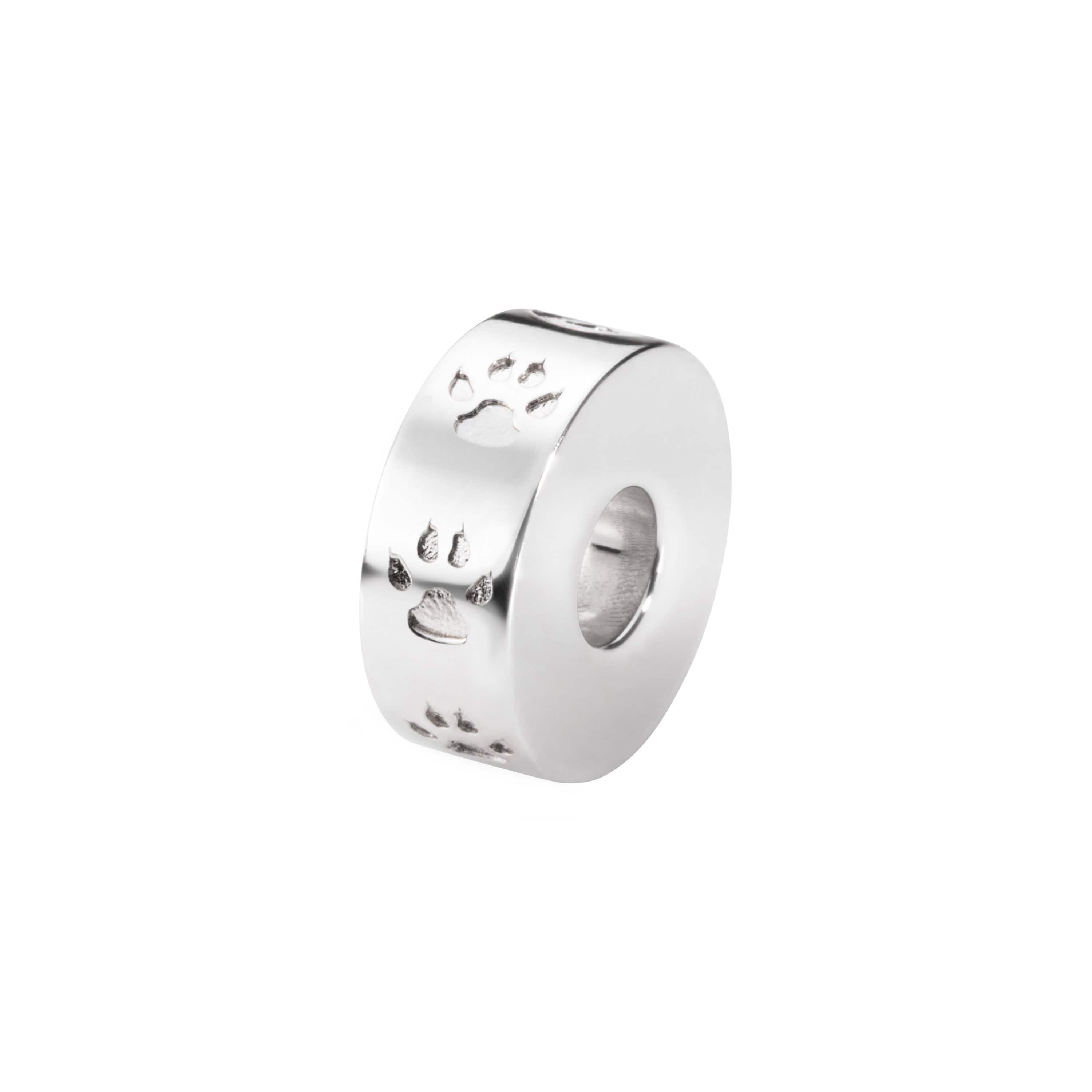 EverWith Self-fill Round Cat Paw Print Memorial Ashes Charm Bead 9k White Gold Fill