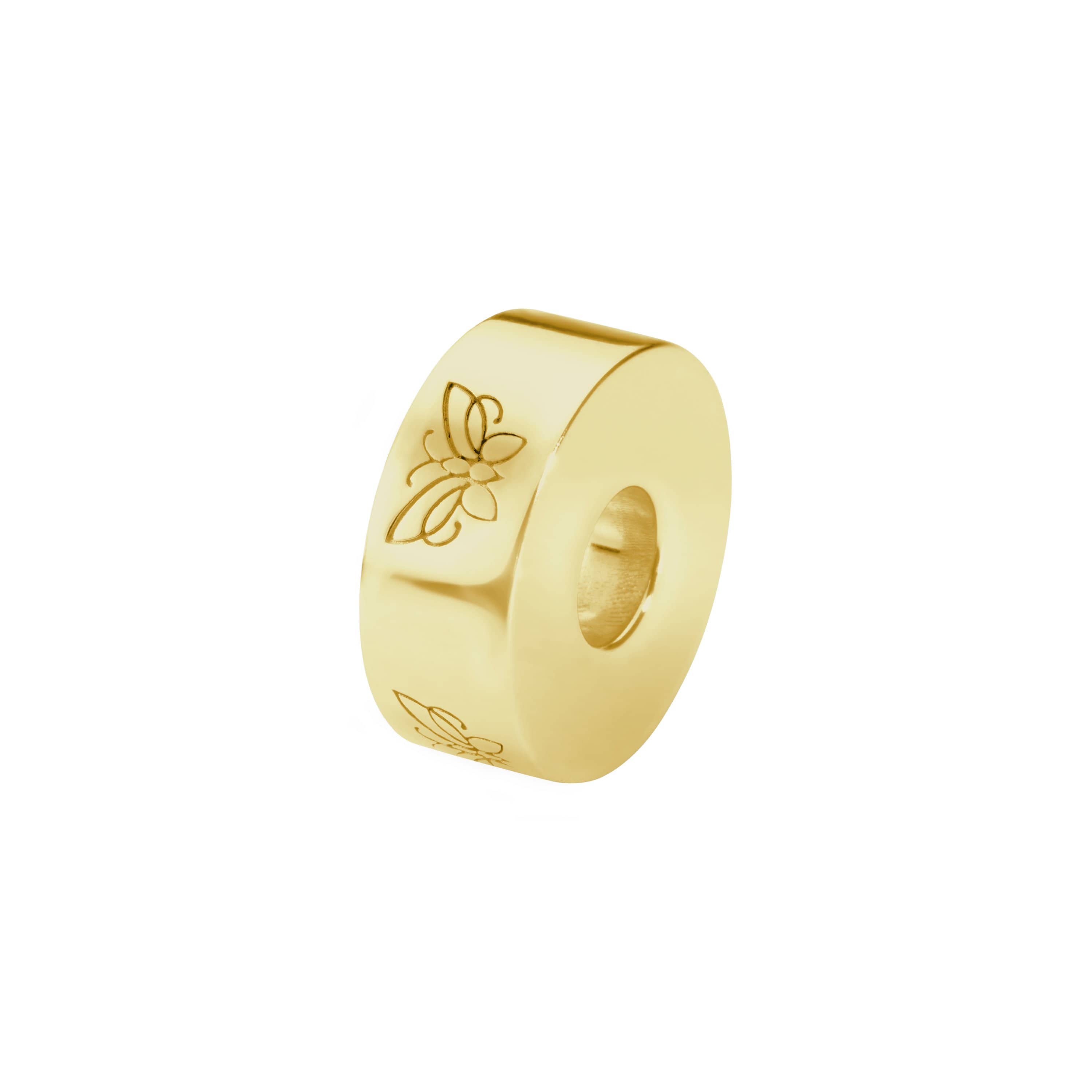 EverWith Self-fill Round Butterfly Memorial Ashes Charm Bead 9k Yellow Gold