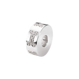 EverWith Self-fill Round Dog Bone Memorial Ashes Charm Bead with Crystals 9k White Gold Fill