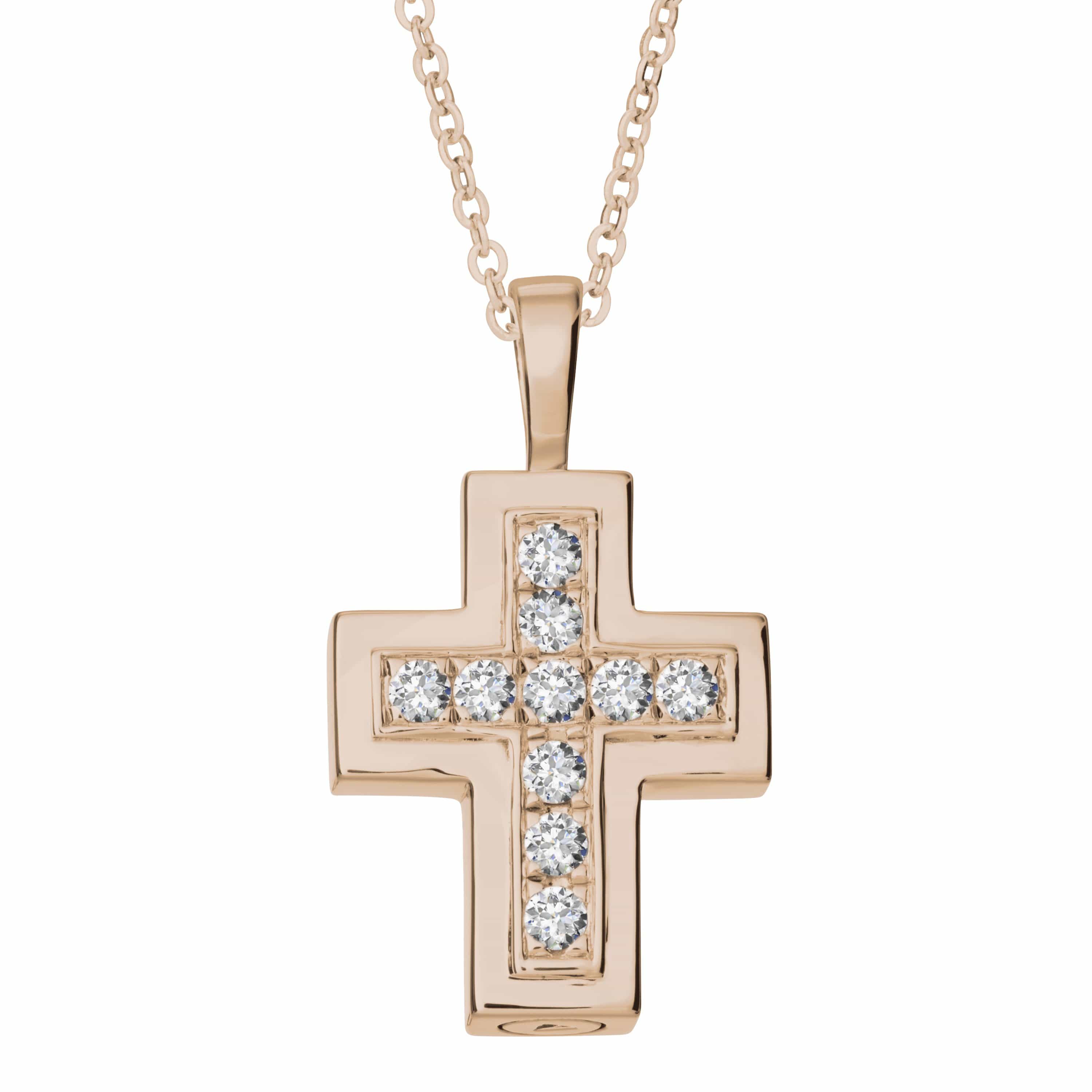 EverWith Self-fill Cross Memorial Ashes Pendant with Crystals 9k Rose Gold