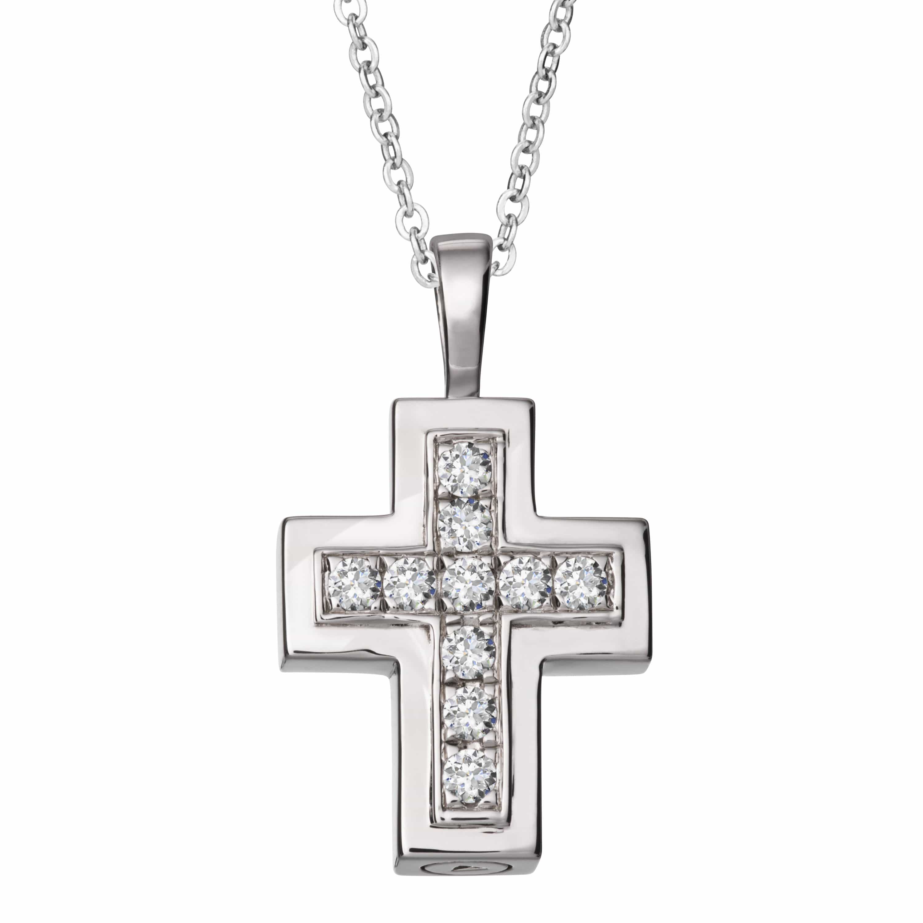 EverWith Self-fill Cross Memorial Ashes Pendant with Crystals 9k White Gold Fill