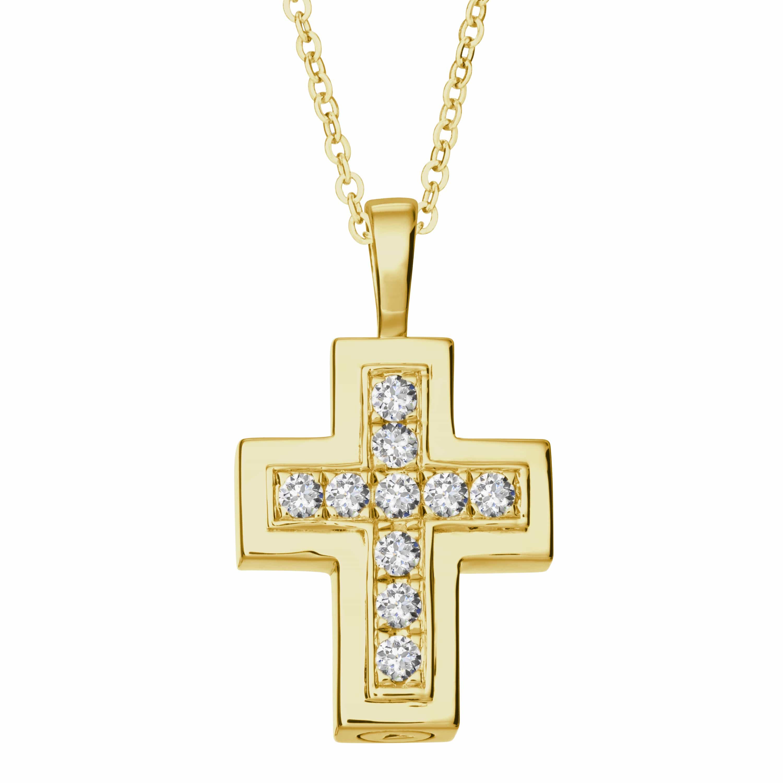 EverWith Self-fill Cross Memorial Ashes Pendant with Crystals 9k Yellow Gold