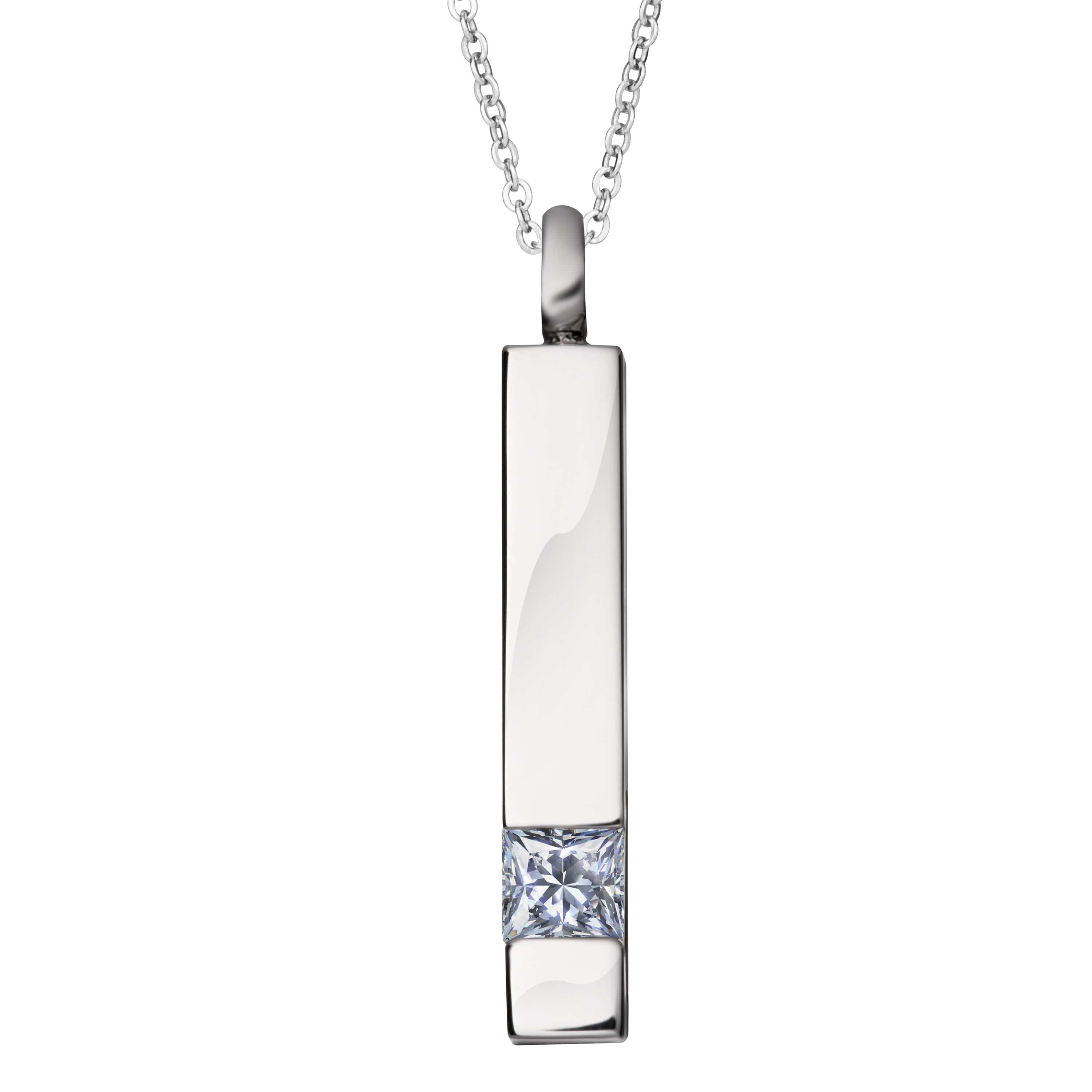 EverWith Self-fill Bar Memorial Ashes Pendant with Crystal 9k White Gold Fill