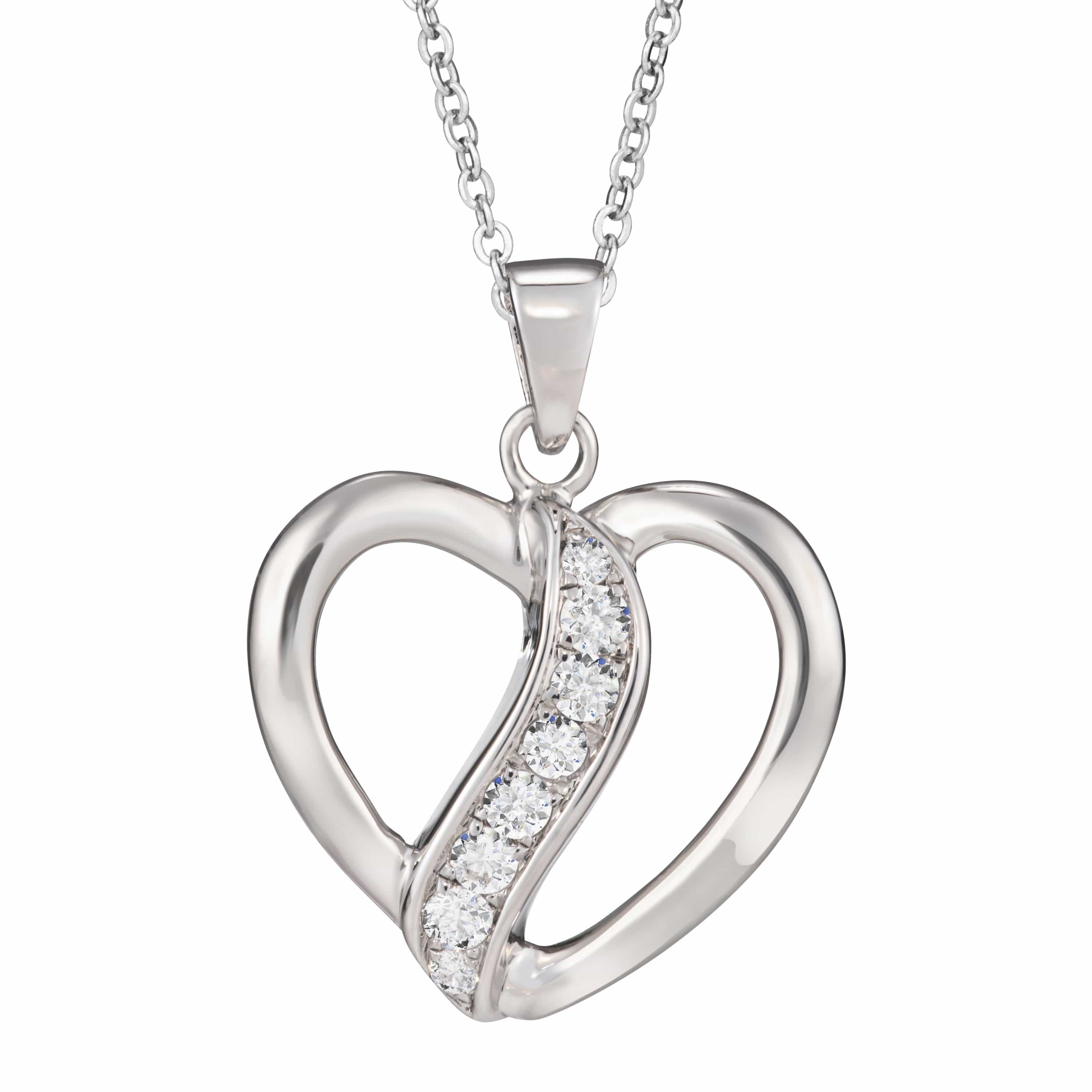 EverWith Self-fill Broken Heart Memorial Ashes Pendant with Crystals 9k White Gold Fill