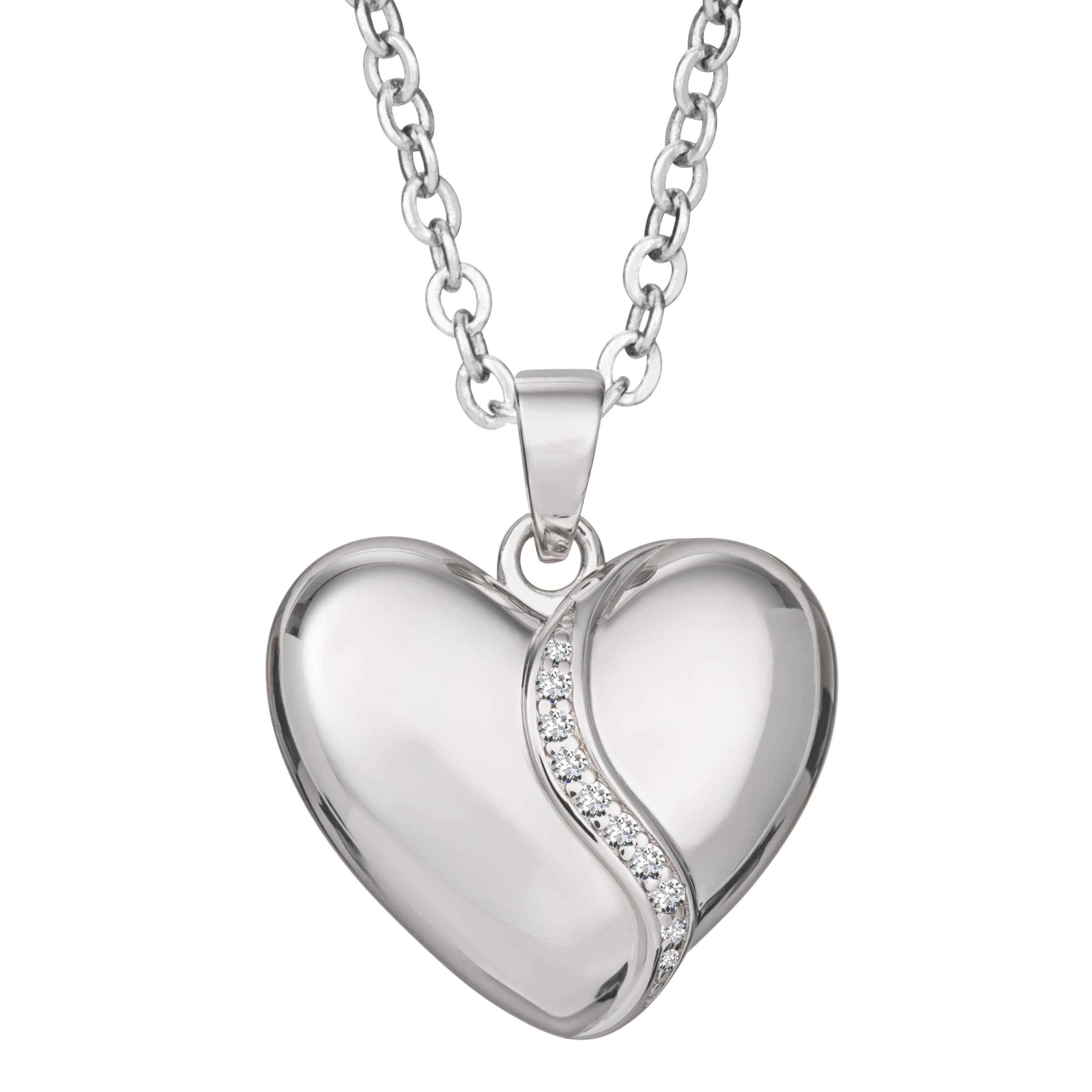 EverWith Self-fill Heart Shaped Memorial Ashes Pendant with Crystals 9k White Gold Fill