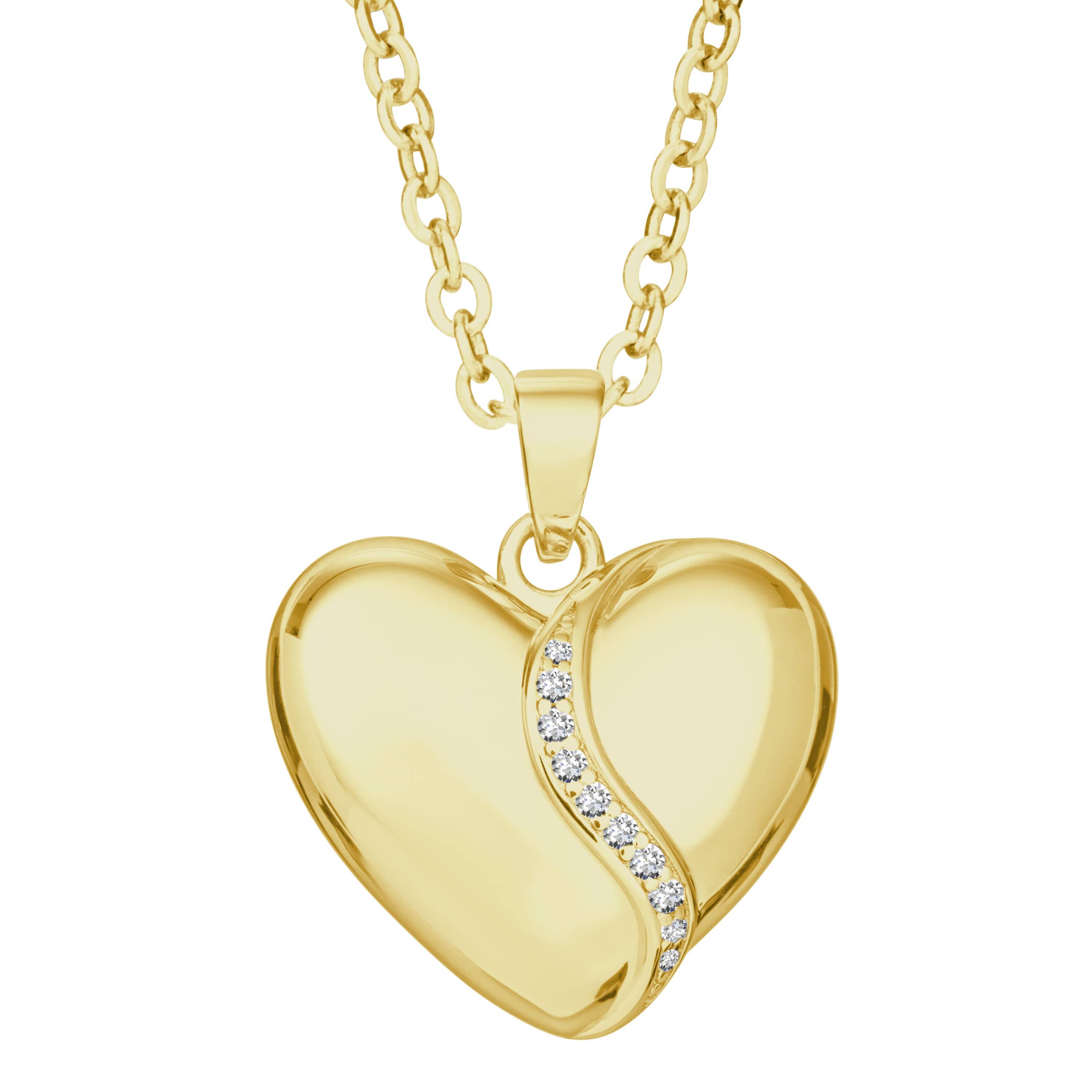 EverWith Self-fill Heart Shaped Memorial Ashes Pendant with Crystals 9k Yellow Gold