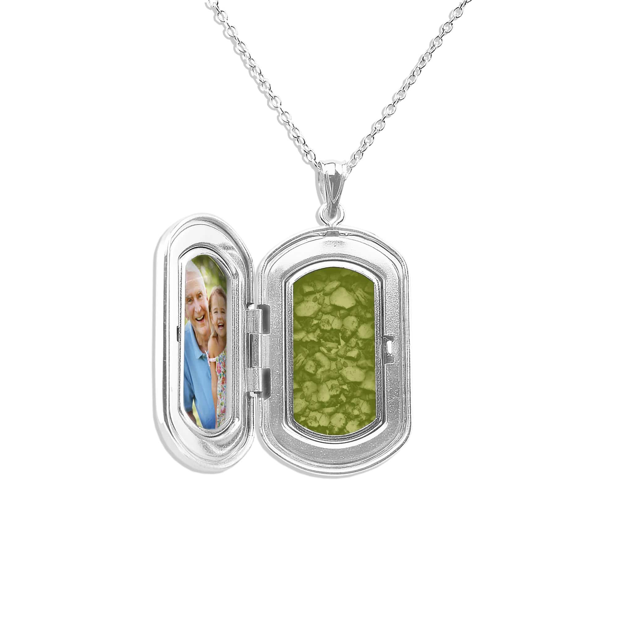 EverWith Large Rounded Rectangle Shaped Sterling Silver Memorial Ashes Locket Green
