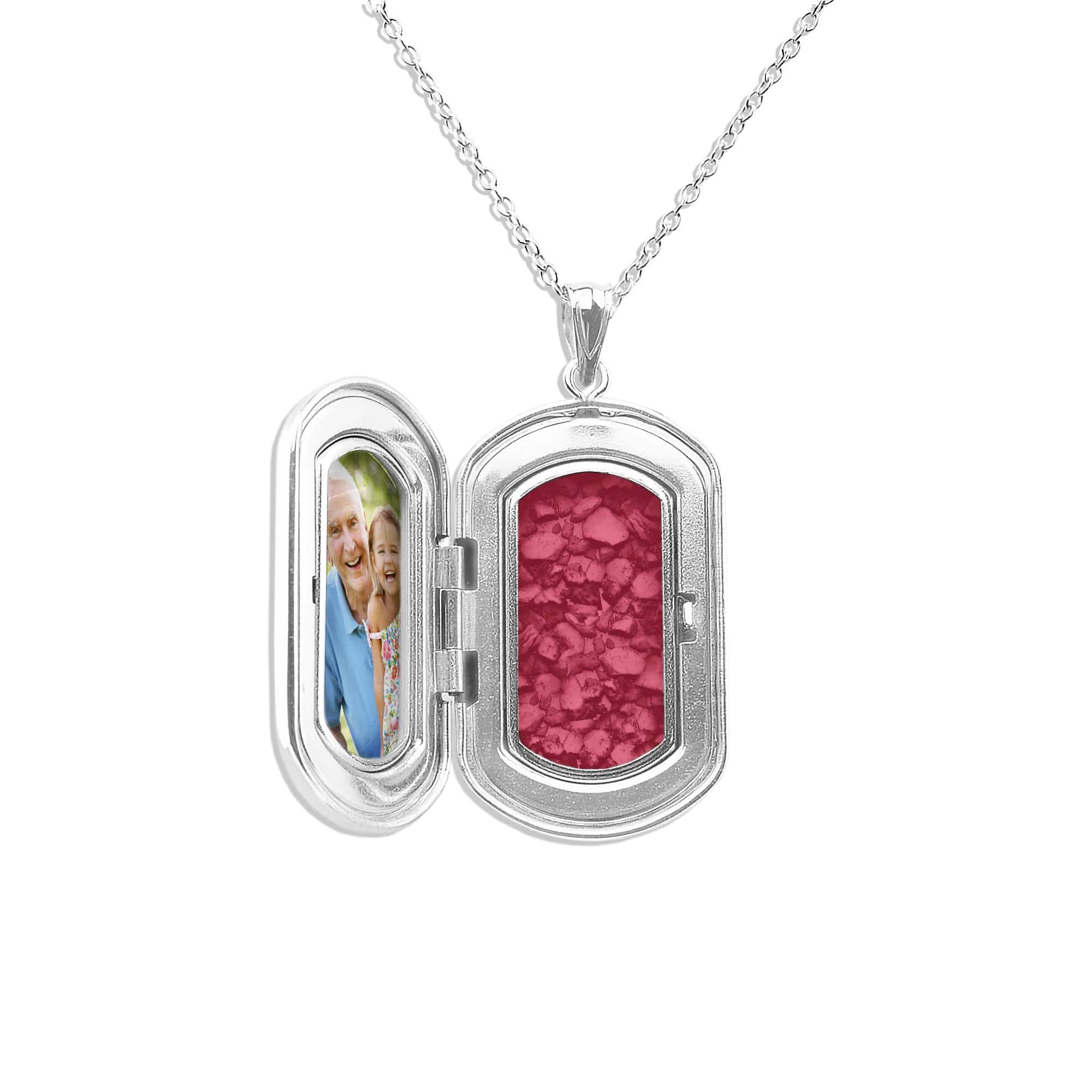 EverWith Large Rounded Rectangle Shaped Sterling Silver Memorial Ashes Locket Red