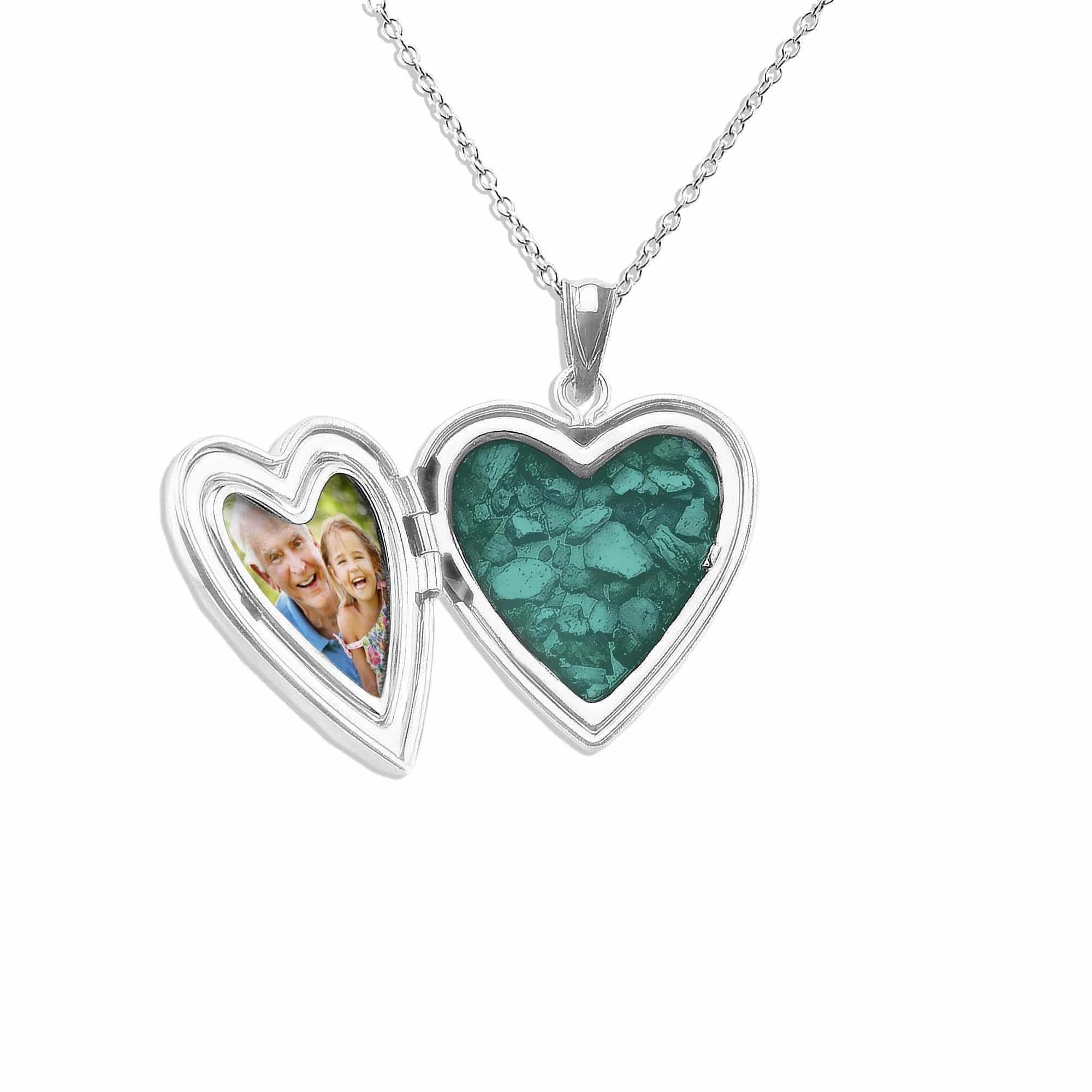 EverWith Small Heart Shaped Sterling Silver Memorial Ashes Locket Aqua