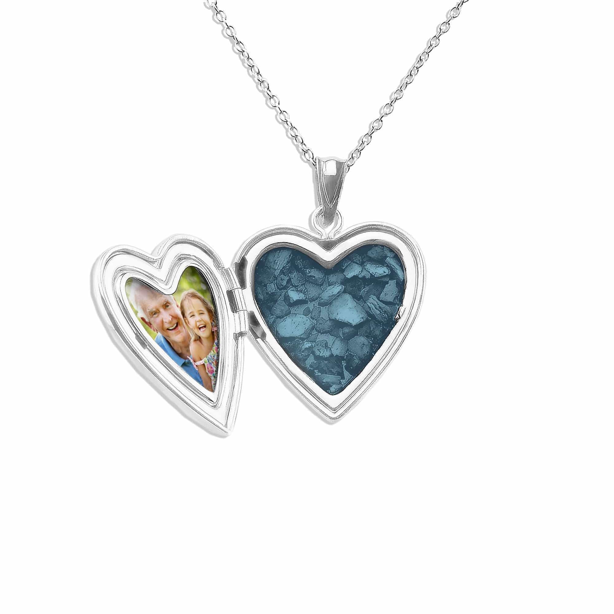 EverWith Small Heart Shaped Sterling Silver Memorial Ashes Locket Blue