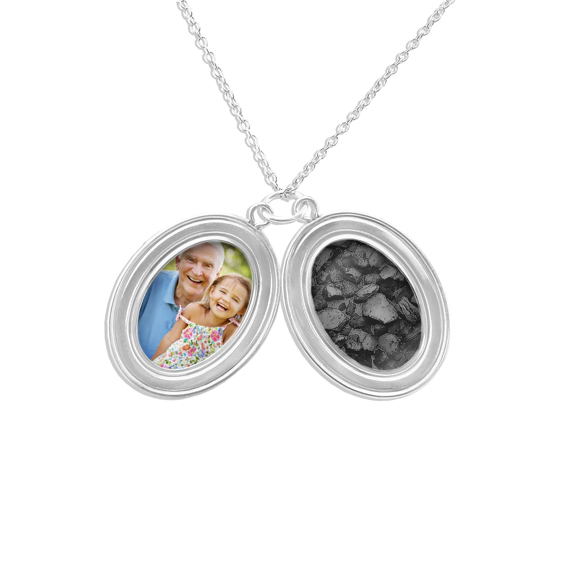 EverWith Shining Star Oval Shaped Sterling Silver Memorial Ashes Locket Black