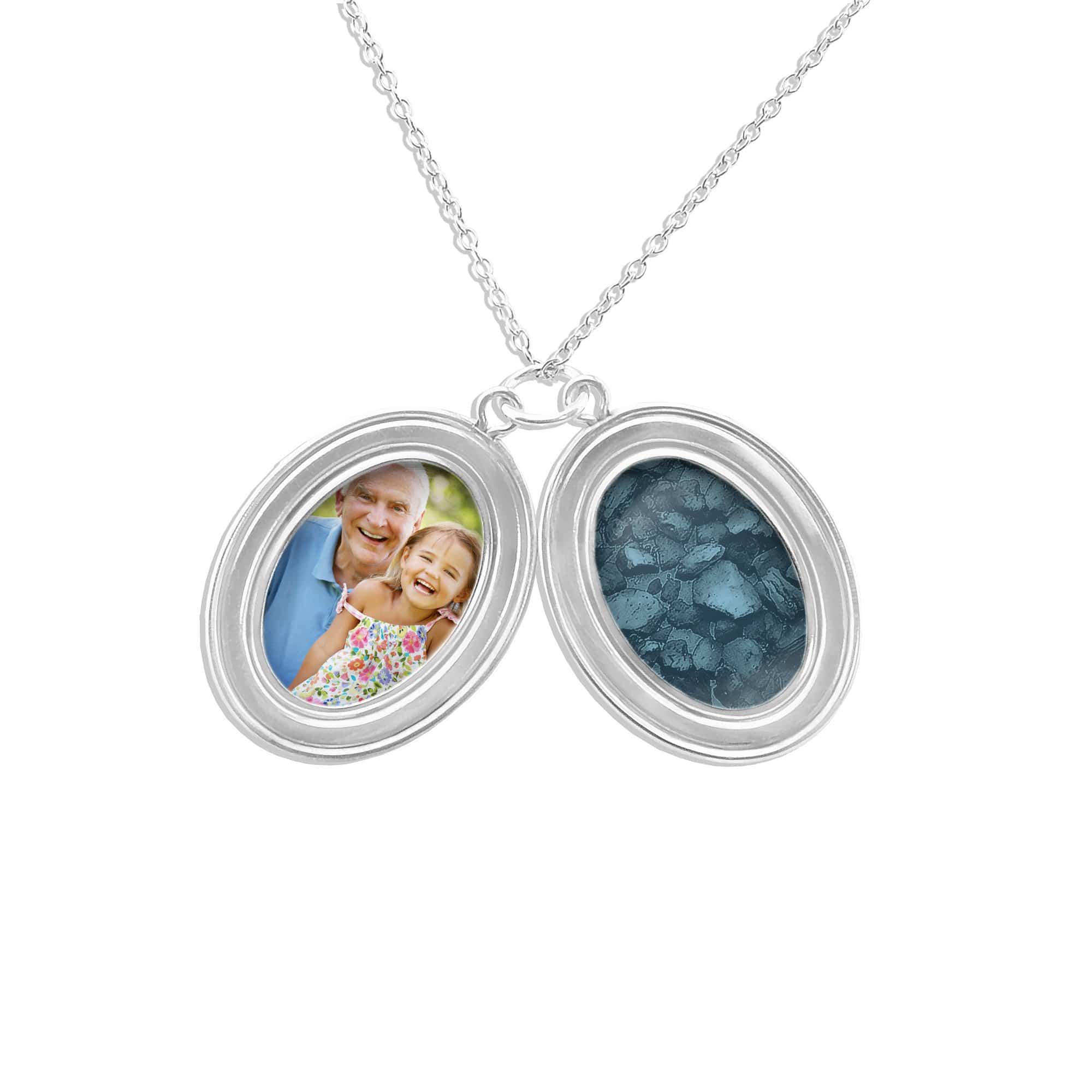 EverWith Shining Star Oval Shaped Sterling Silver Memorial Ashes Locket Blue