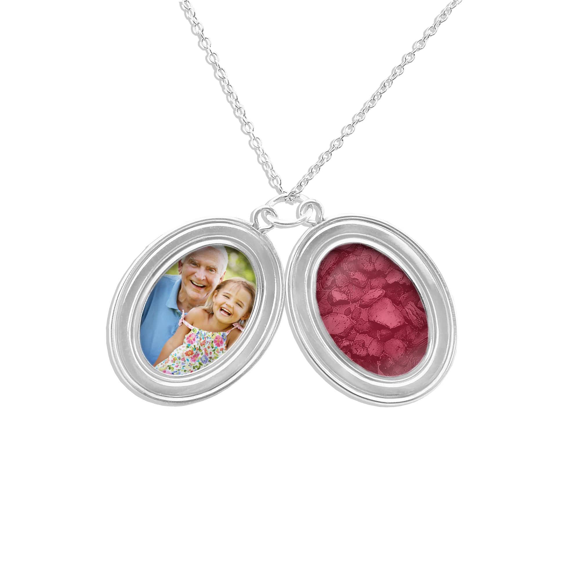 EverWith Shining Star Oval Shaped Sterling Silver Memorial Ashes Locket Red
