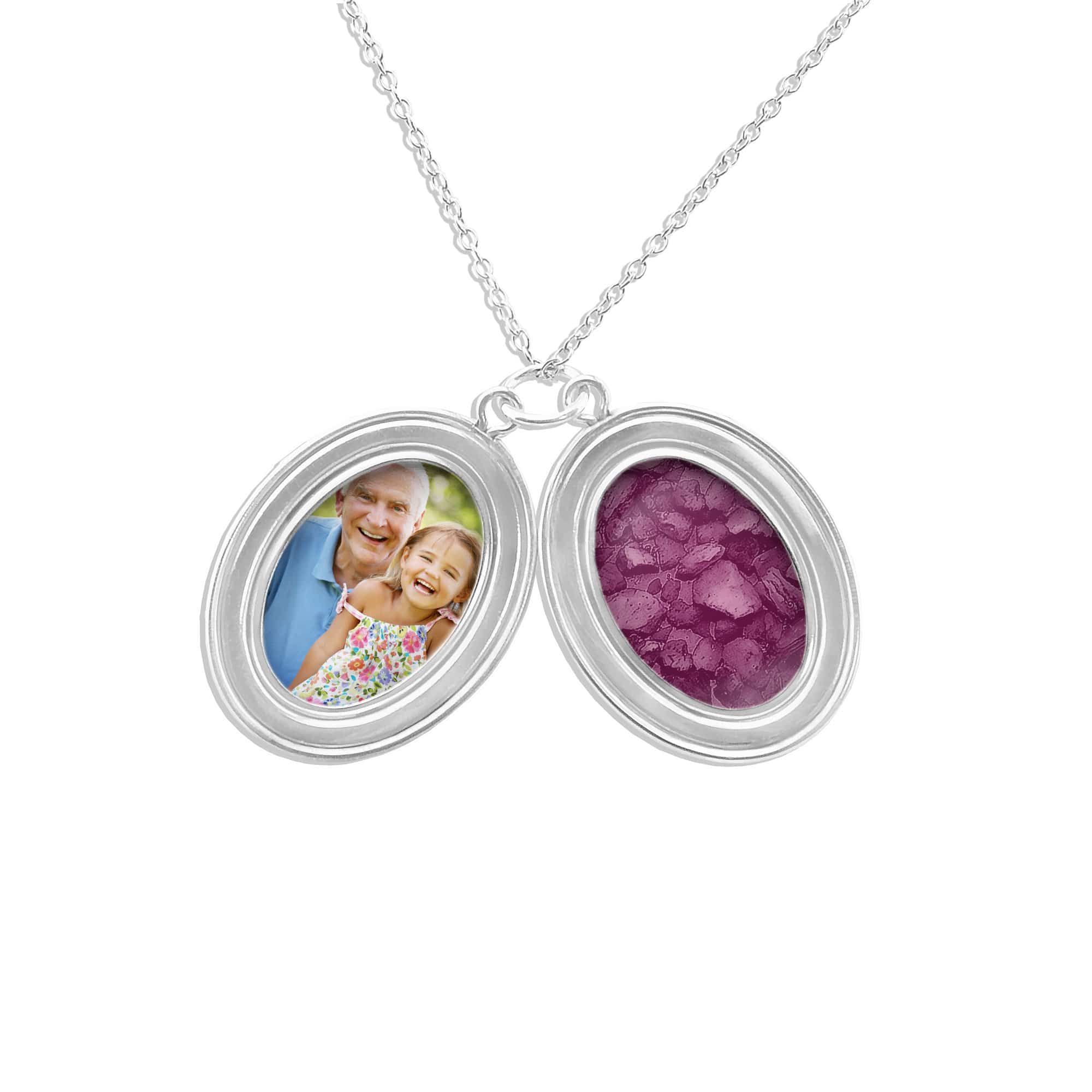 EverWith Shining Star Oval Shaped Sterling Silver Memorial Ashes Locket Violet