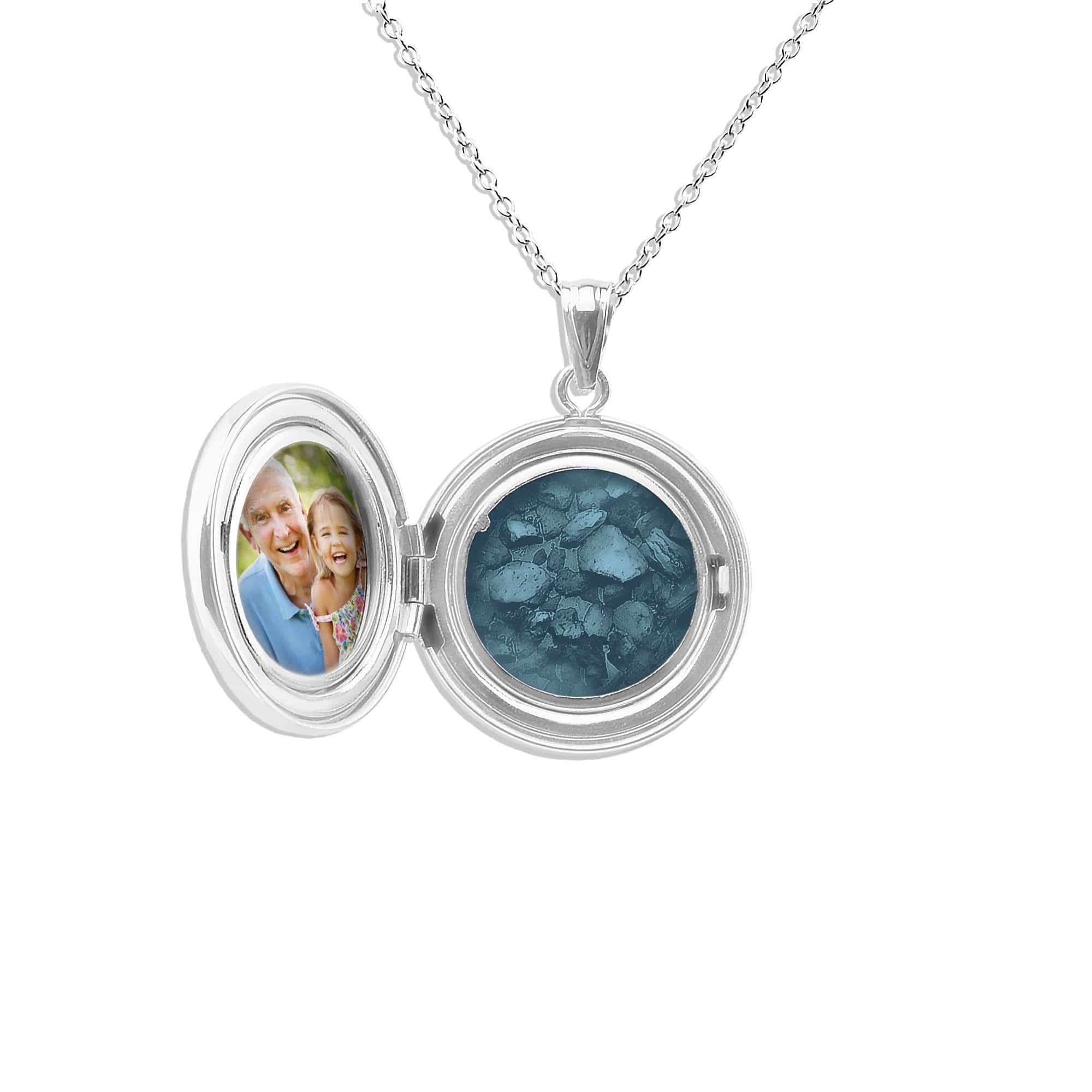 EverWith Circular Shaped Sterling Silver Memorial Ashes Locket Blue