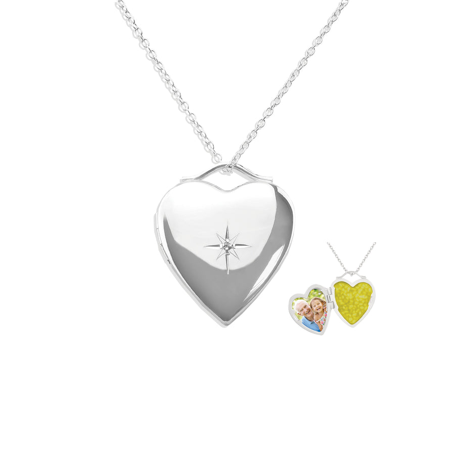 EverWith Shining Star Heart Shaped Sterling Silver Memorial Ashes Locket (New Style)