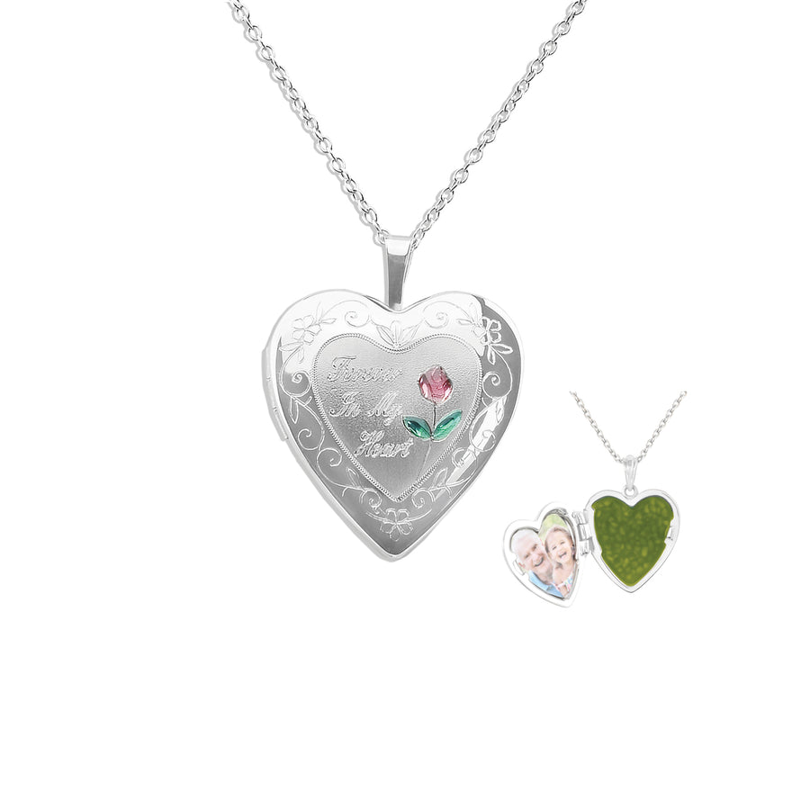 EverWith Pink Rose Heart Shaped Sterling Silver Memorial Ashes Locket (New Style)
