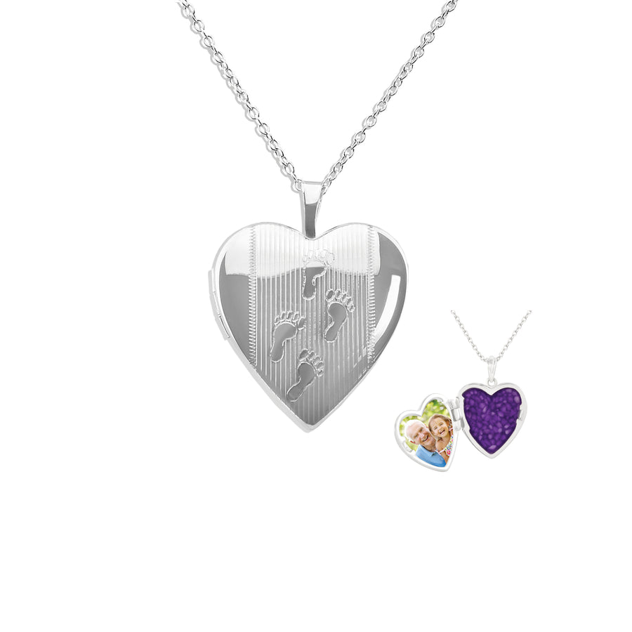 EverWith Footsteps Heart Shaped Sterling Silver Memorial Ashes Locket (New Style)