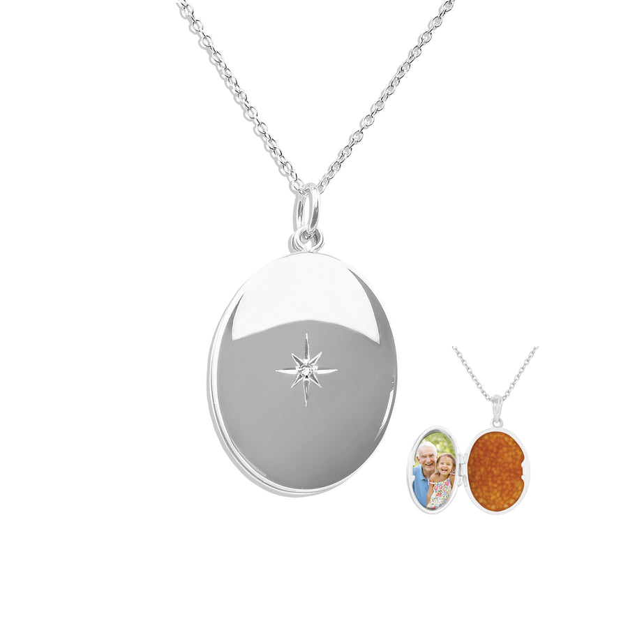 EverWith Shining Star Oval Shaped Sterling Silver Memorial Ashes Locket (New Style)