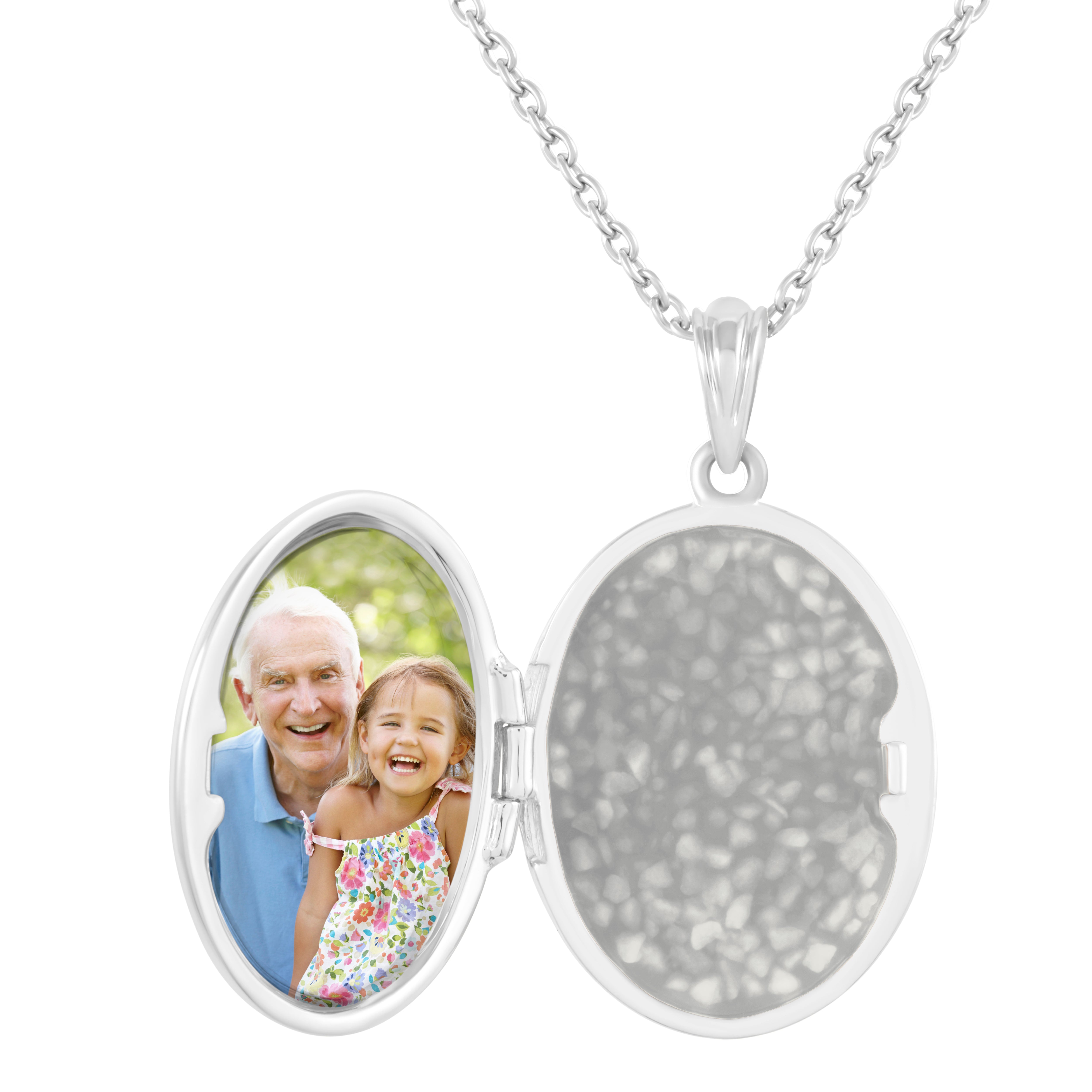 EverWith Shining Star Oval Shaped Sterling Silver Memorial Ashes Locket (New Style) White