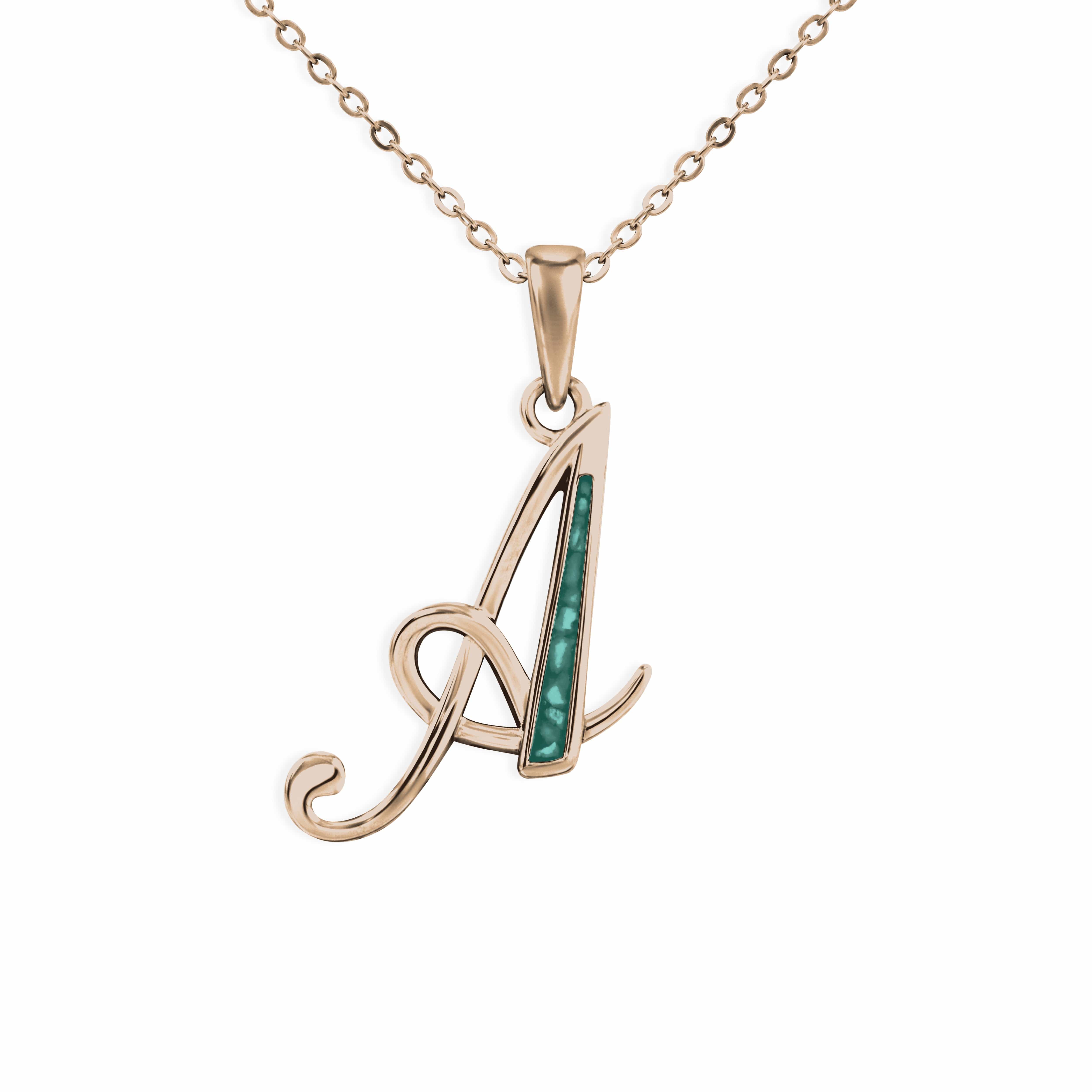 EverWith Alphabet Memorial Ashes Pendants 9k Rose Gold Aqua