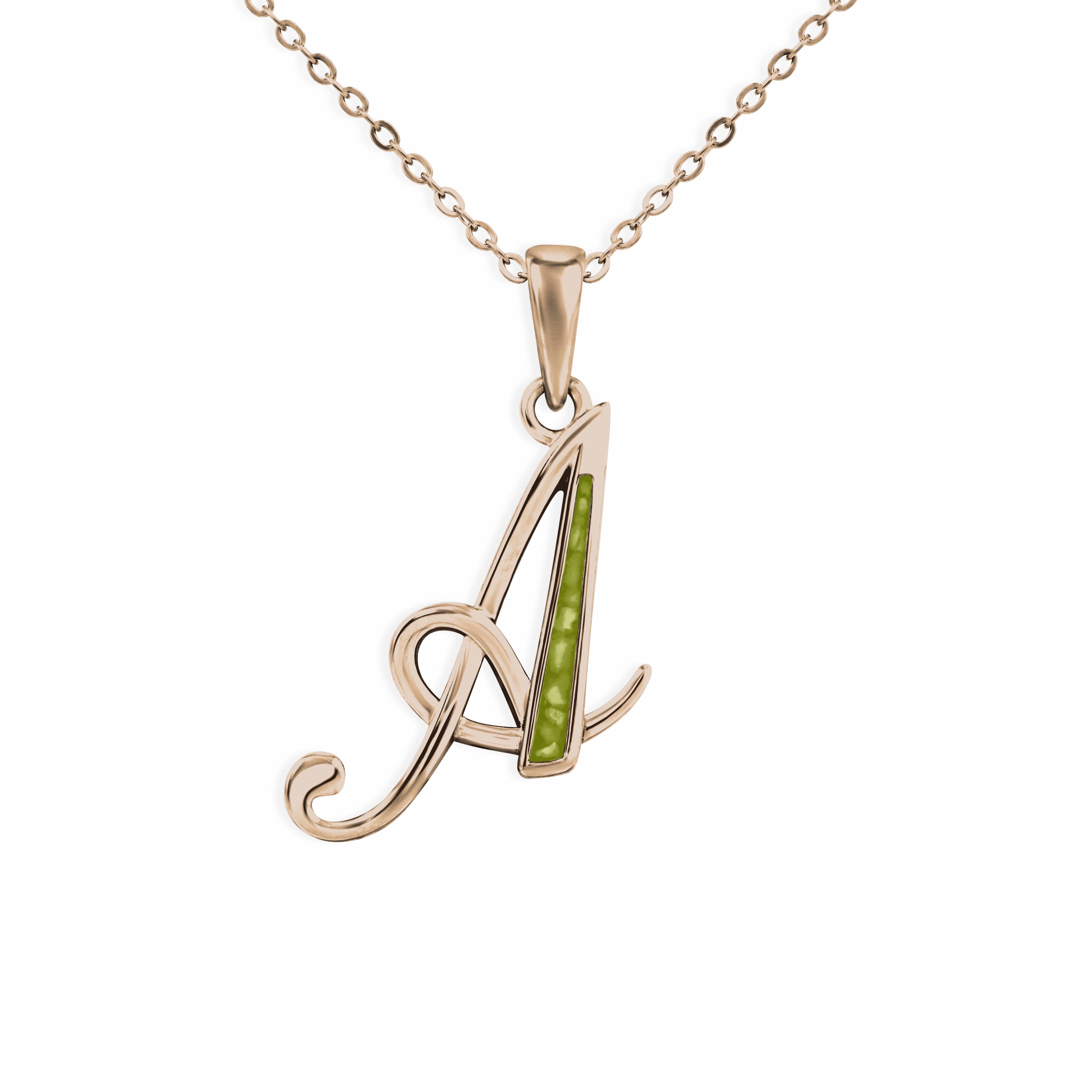 EverWith Alphabet Memorial Ashes Pendants 9k Rose Gold Green