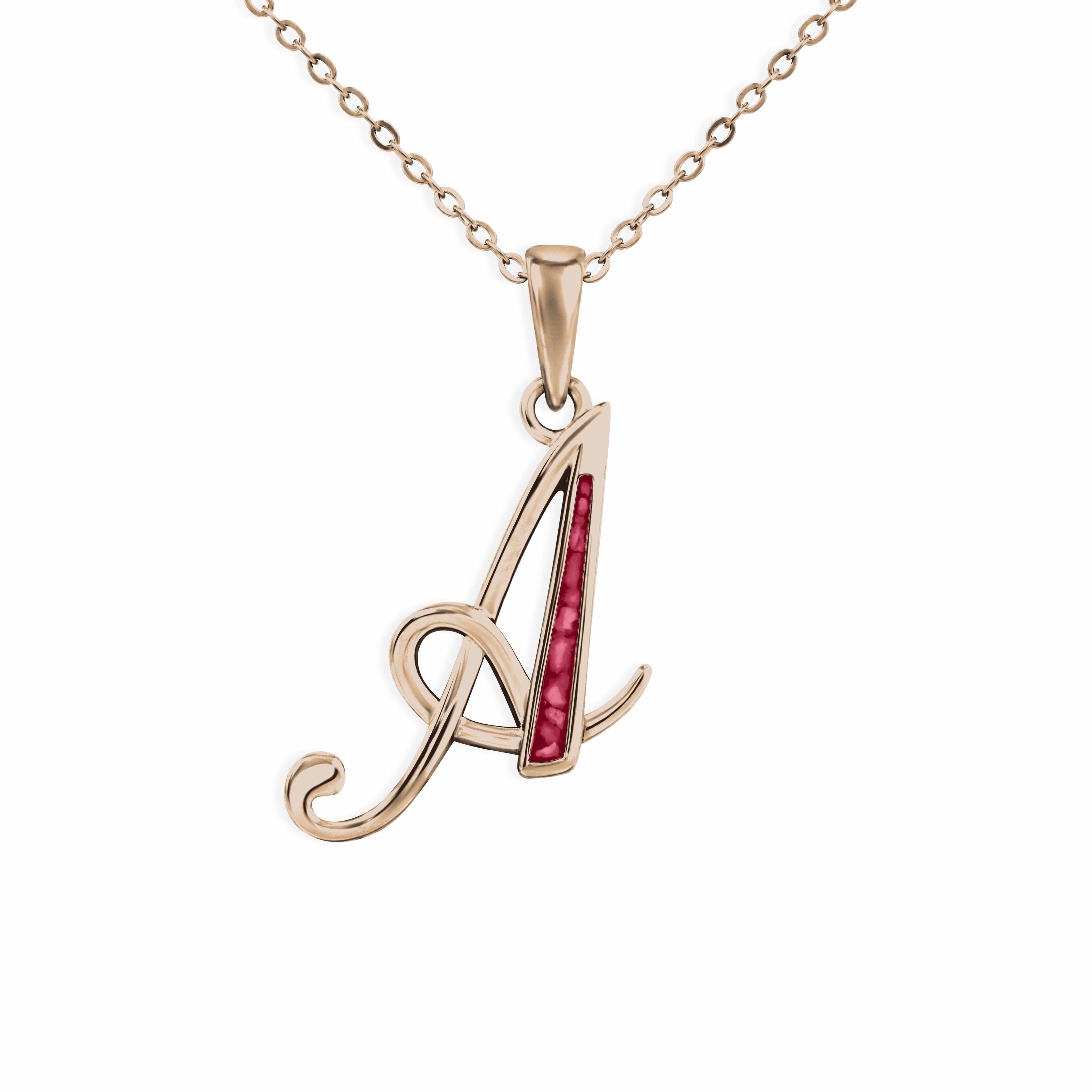 EverWith Alphabet Memorial Ashes Pendants 9k Rose Gold Red