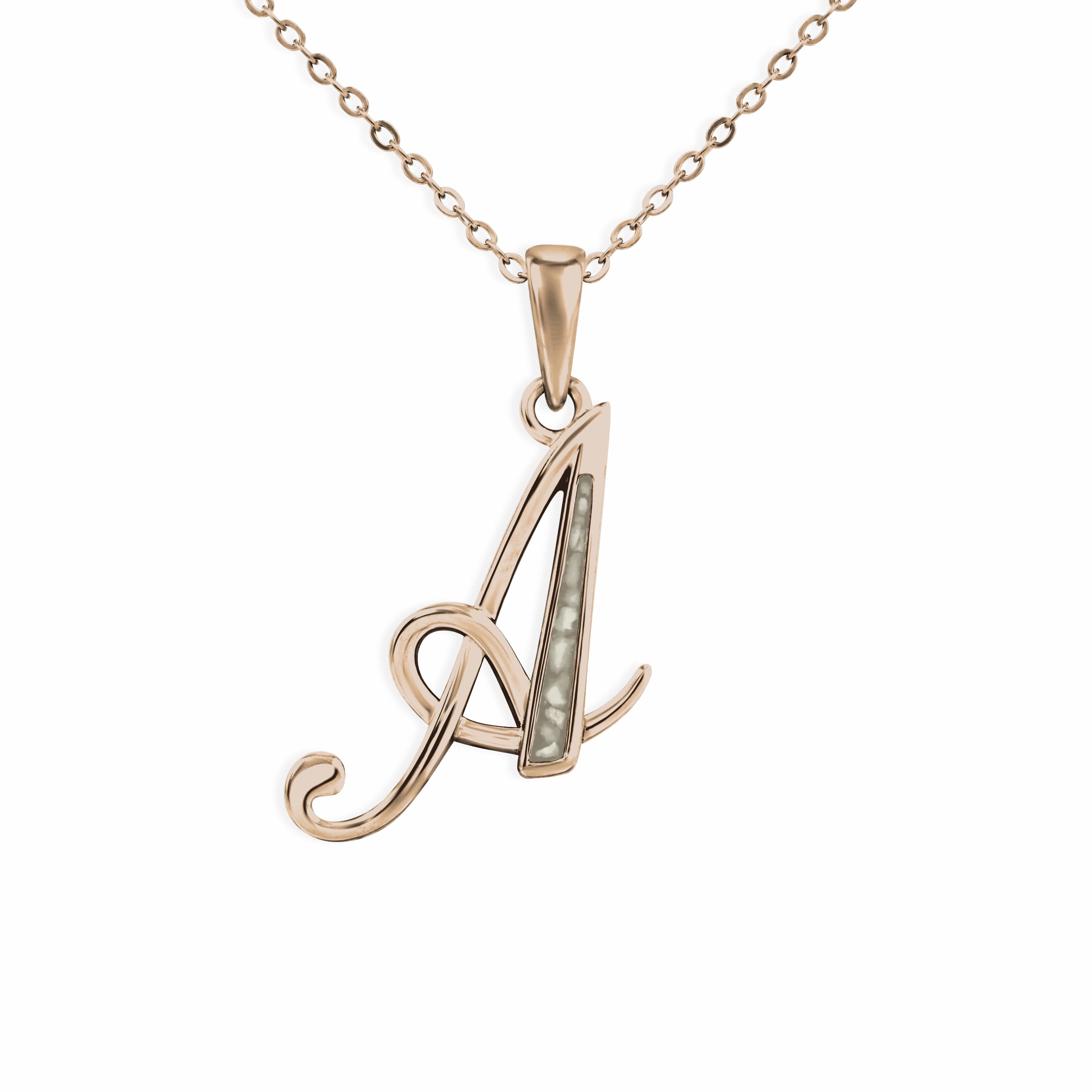 EverWith Alphabet Memorial Ashes Pendants 9k Rose Gold Transparent