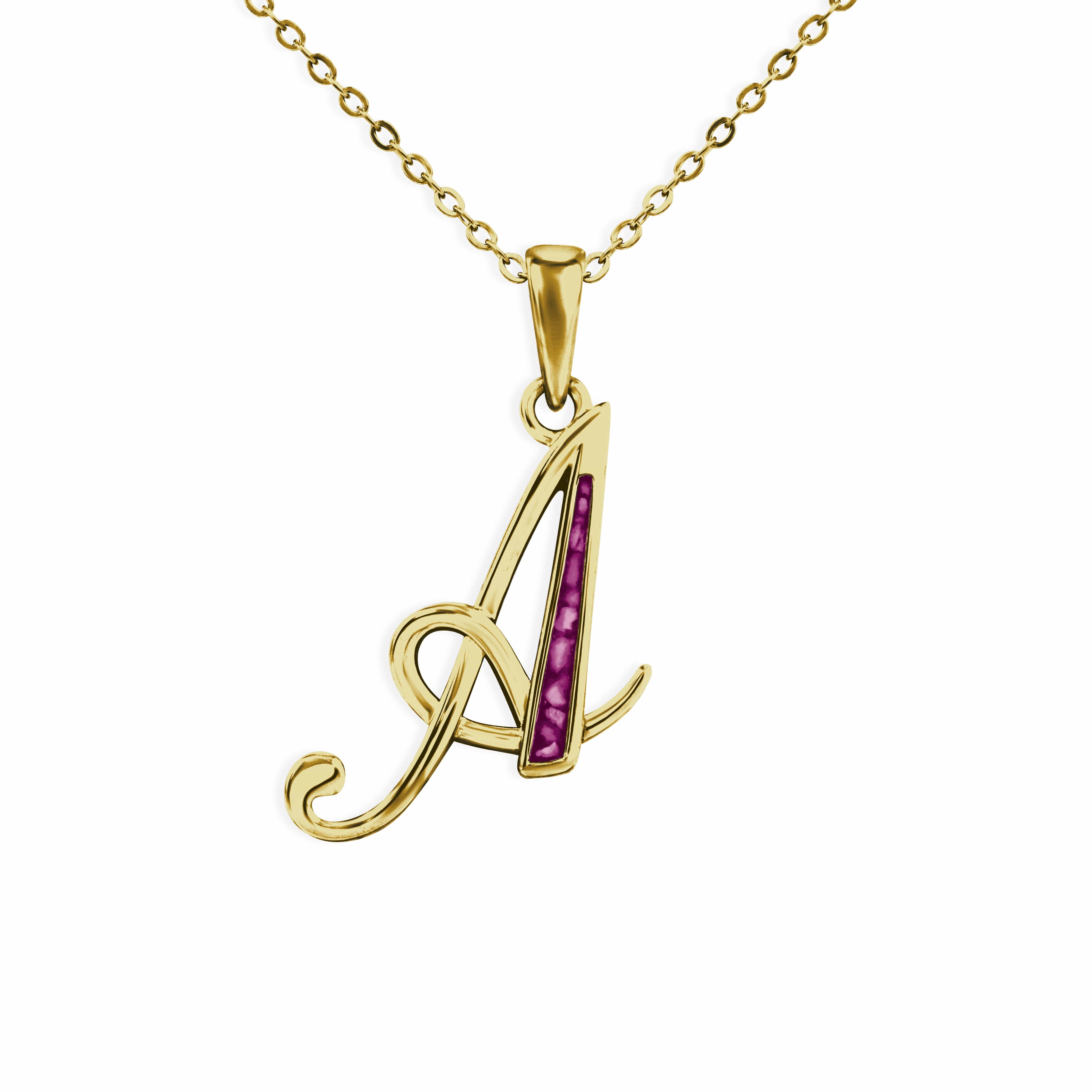 EverWith Alphabet Memorial Ashes Pendants 9k Yellow Gold Violet