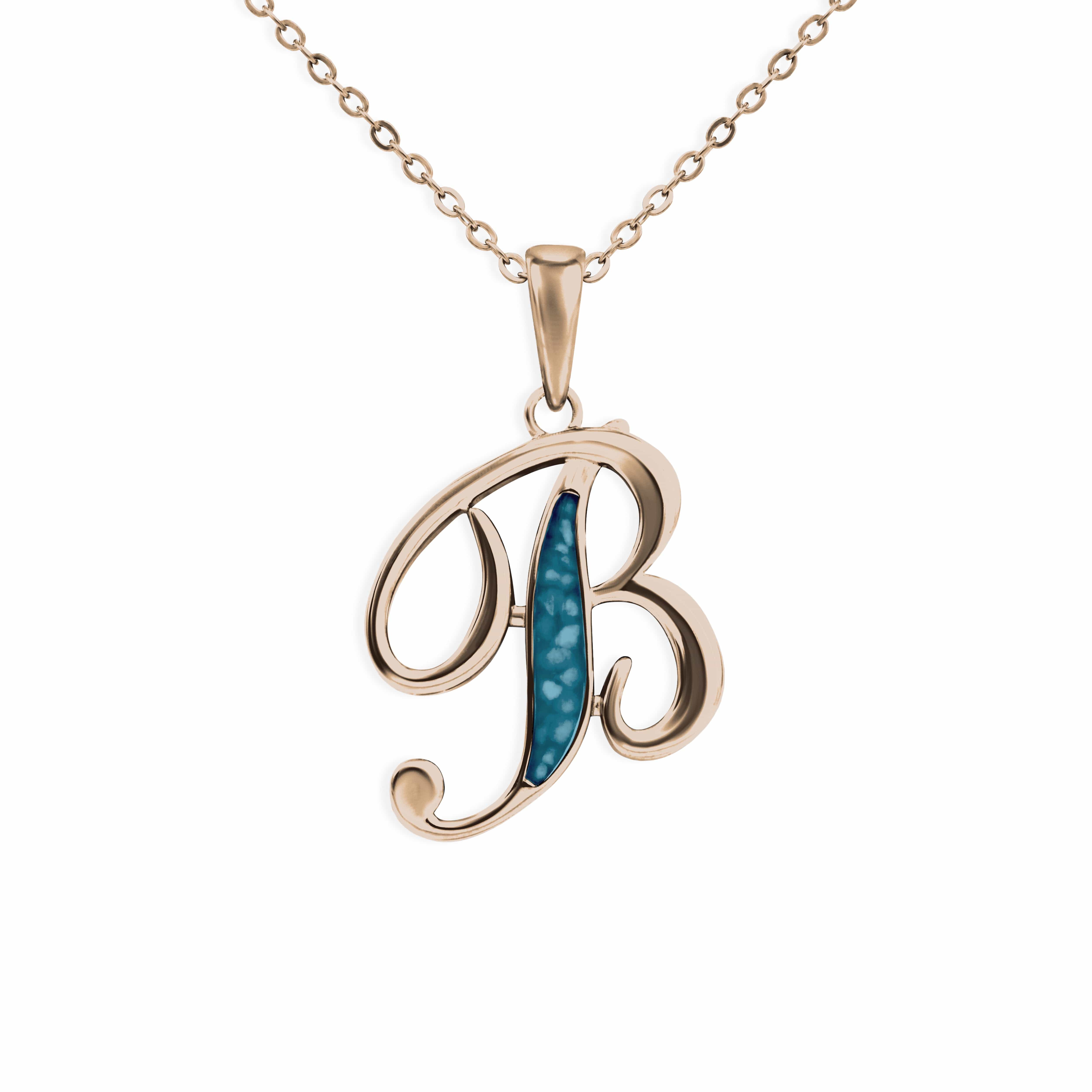 EverWith Alphabet Memorial Ashes Pendant - Letter B 9k Rose Gold Blue