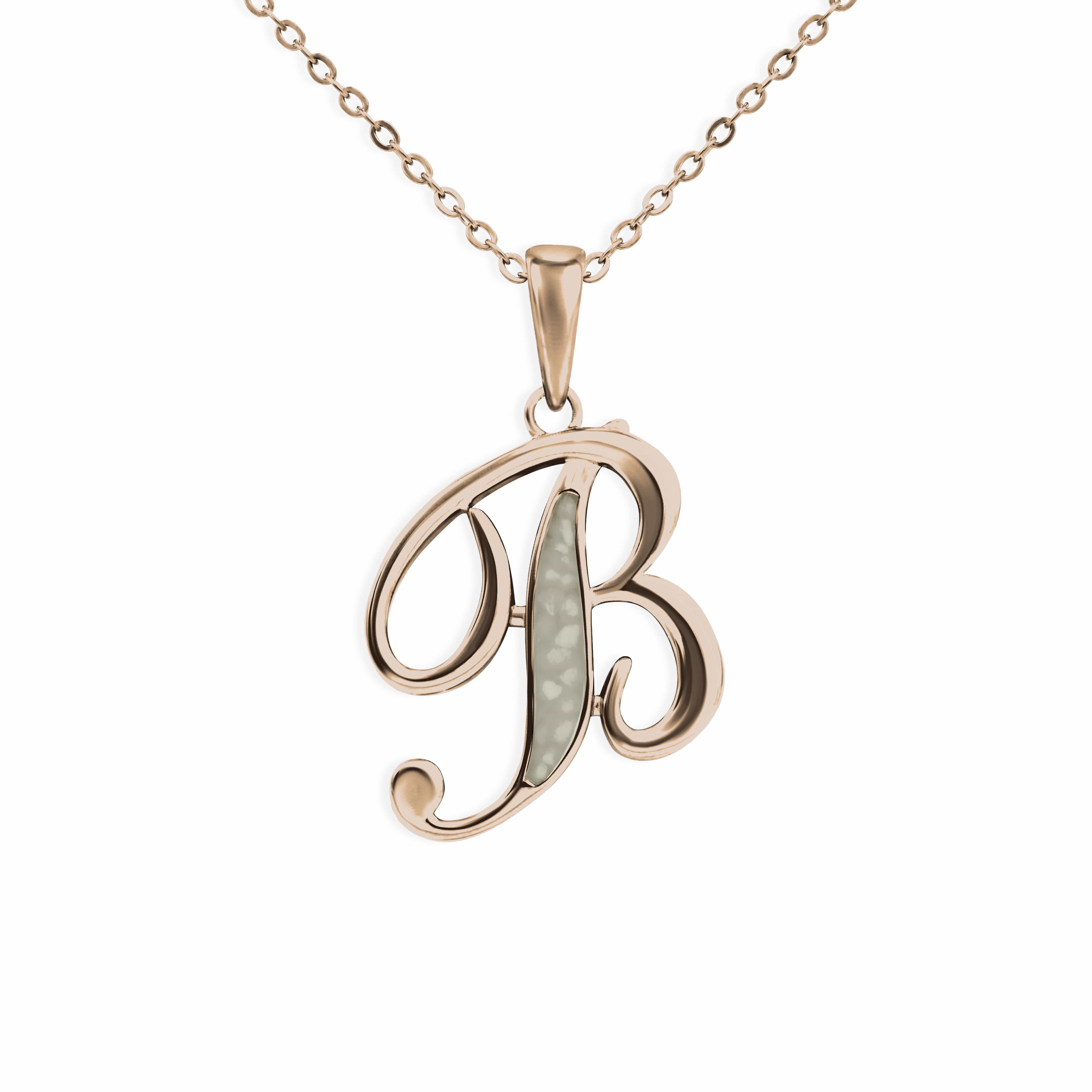 EverWith Alphabet Memorial Ashes Pendant - Letter B 9k Rose Gold Transparent