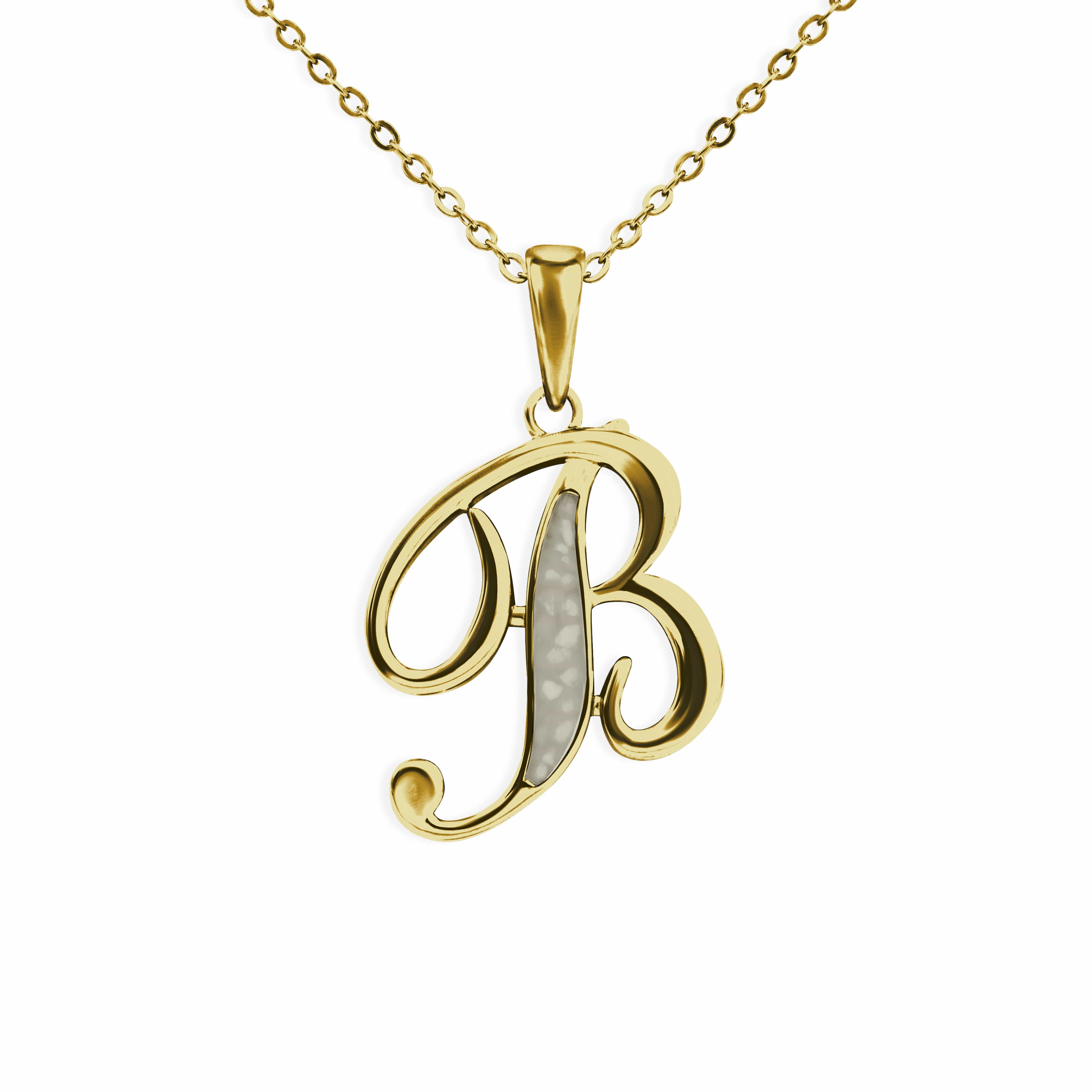 EverWith Alphabet Memorial Ashes Pendant - Letter B 9k Yellow Gold Transparent