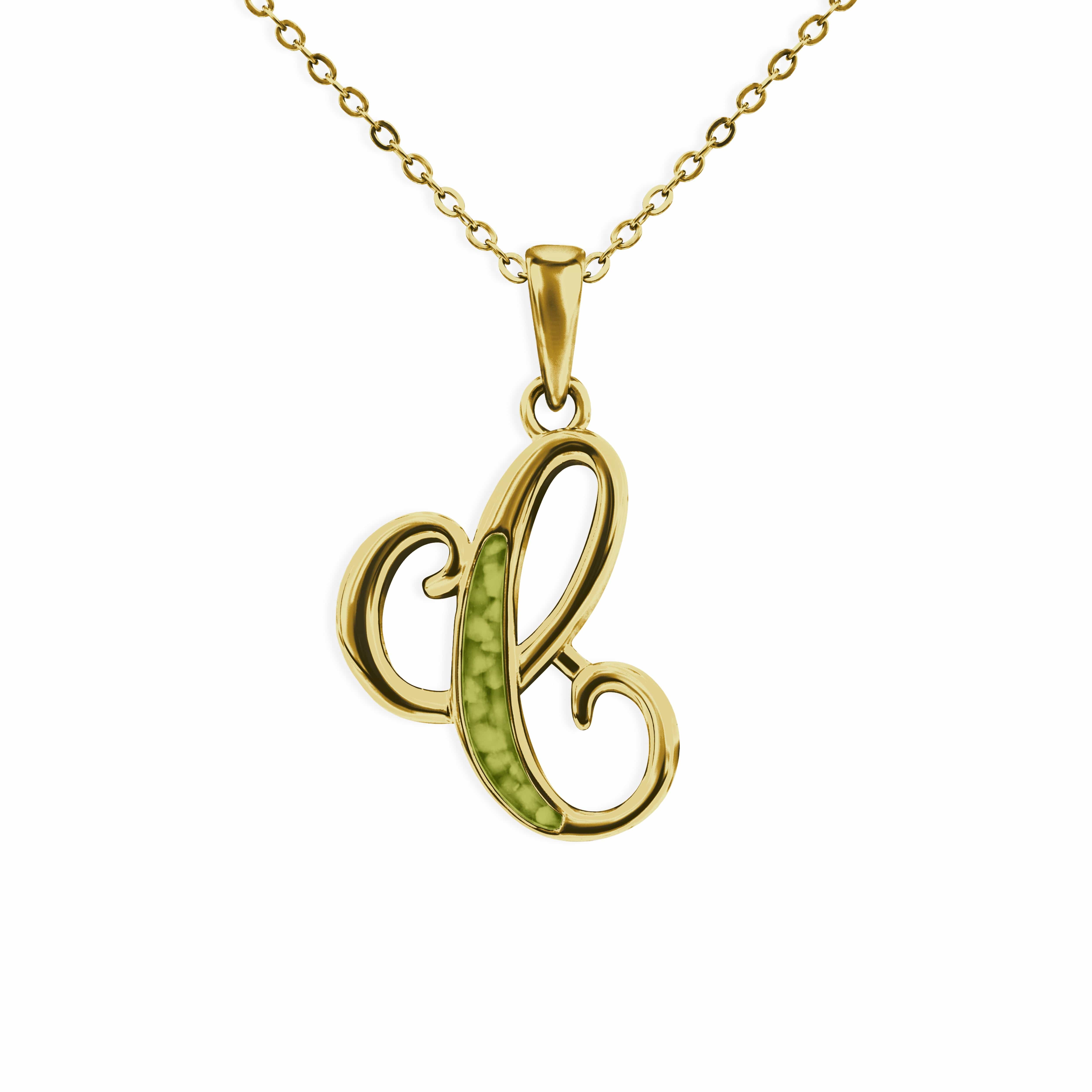 EverWith Alphabet Memorial Ashes Pendant - Letter C 9k Yellow Gold Green