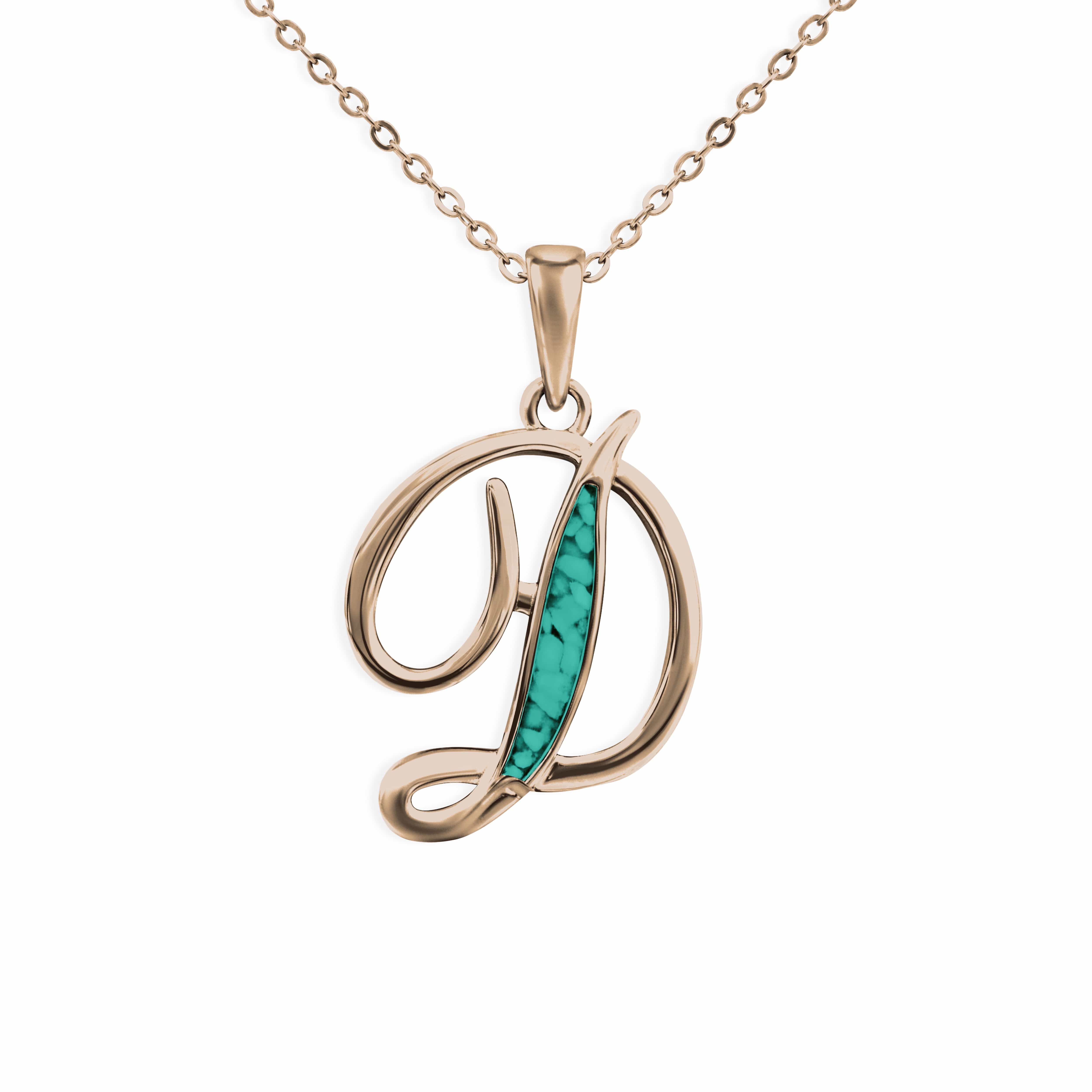 EverWith Alphabet Memorial Ashes Pendant - Letter D 9k Rose Gold Aqua