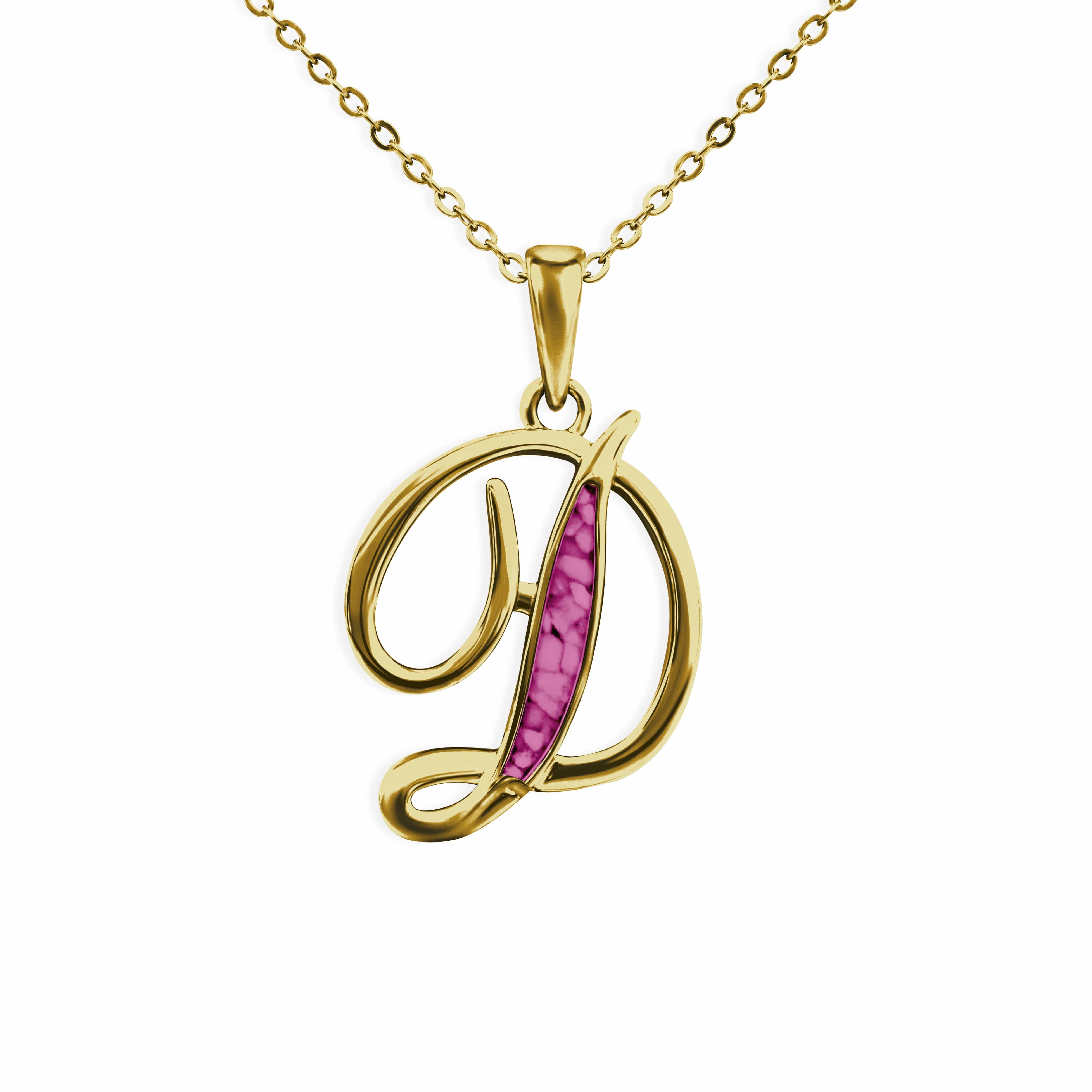 EverWith Alphabet Memorial Ashes Pendant - Letter D 9k Yellow Gold Violet