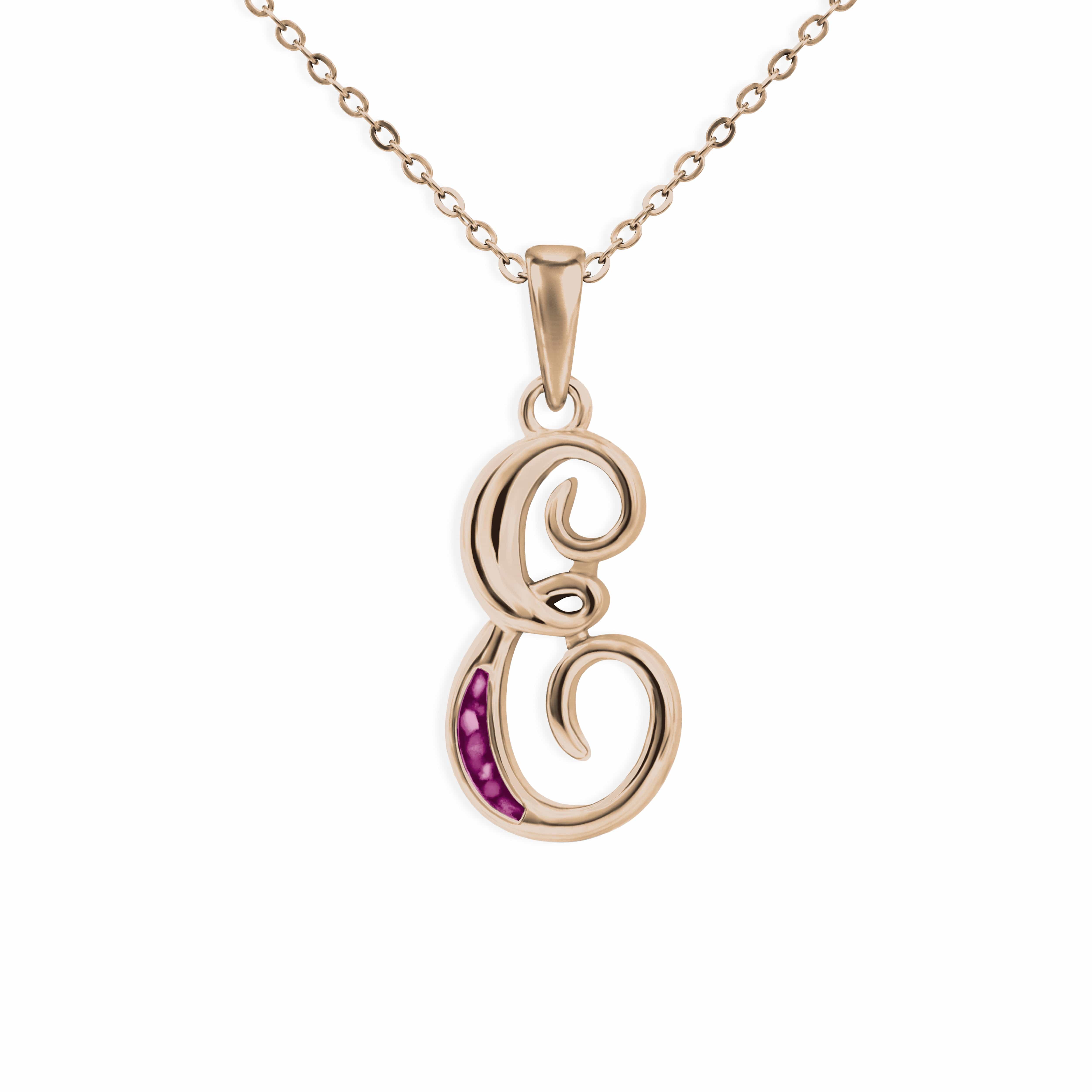 EverWith Alphabet Memorial Ashes Pendant - Letter E 9k Rose Gold Violet