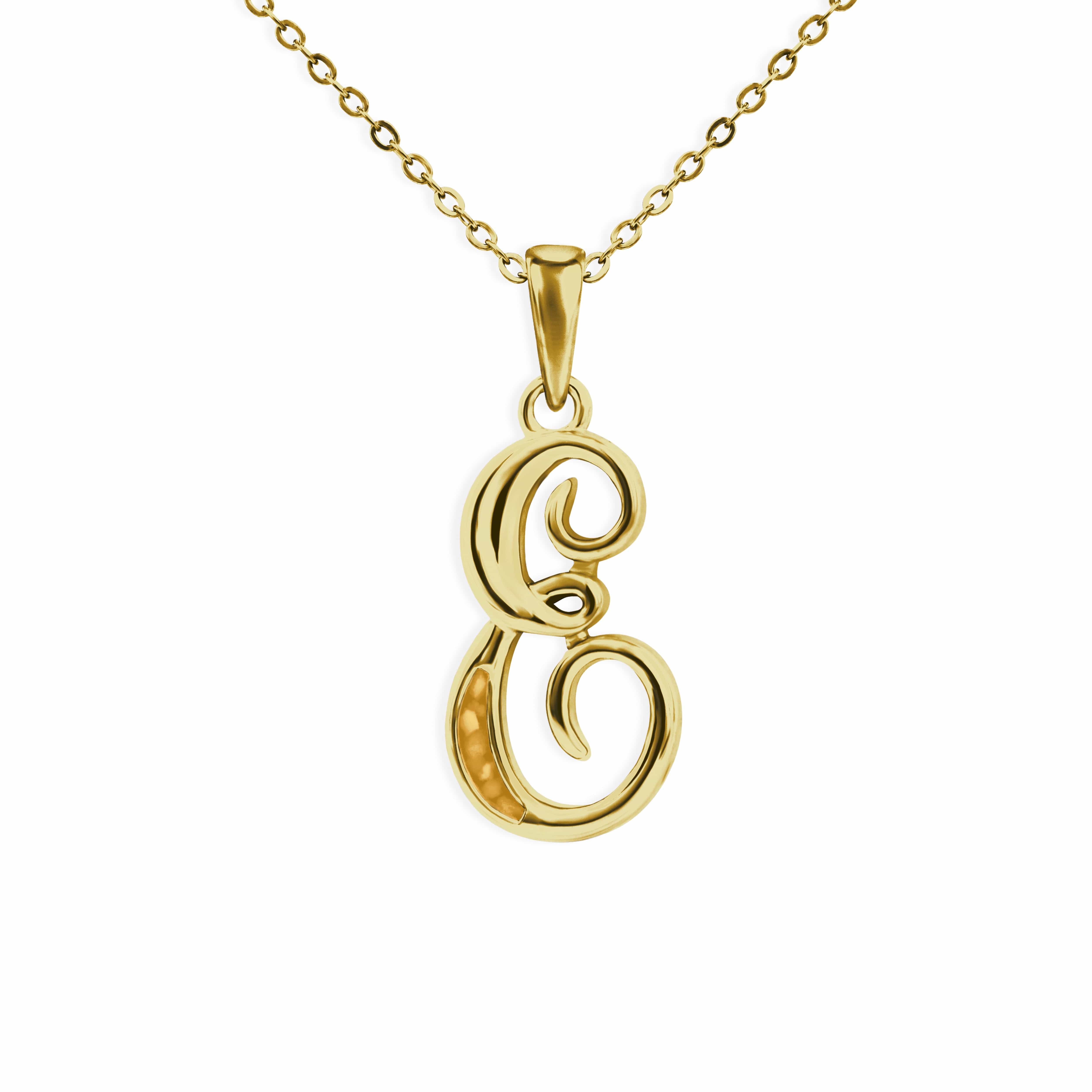 EverWith Alphabet Memorial Ashes Pendant - Letter E 9k Yellow Gold Orange