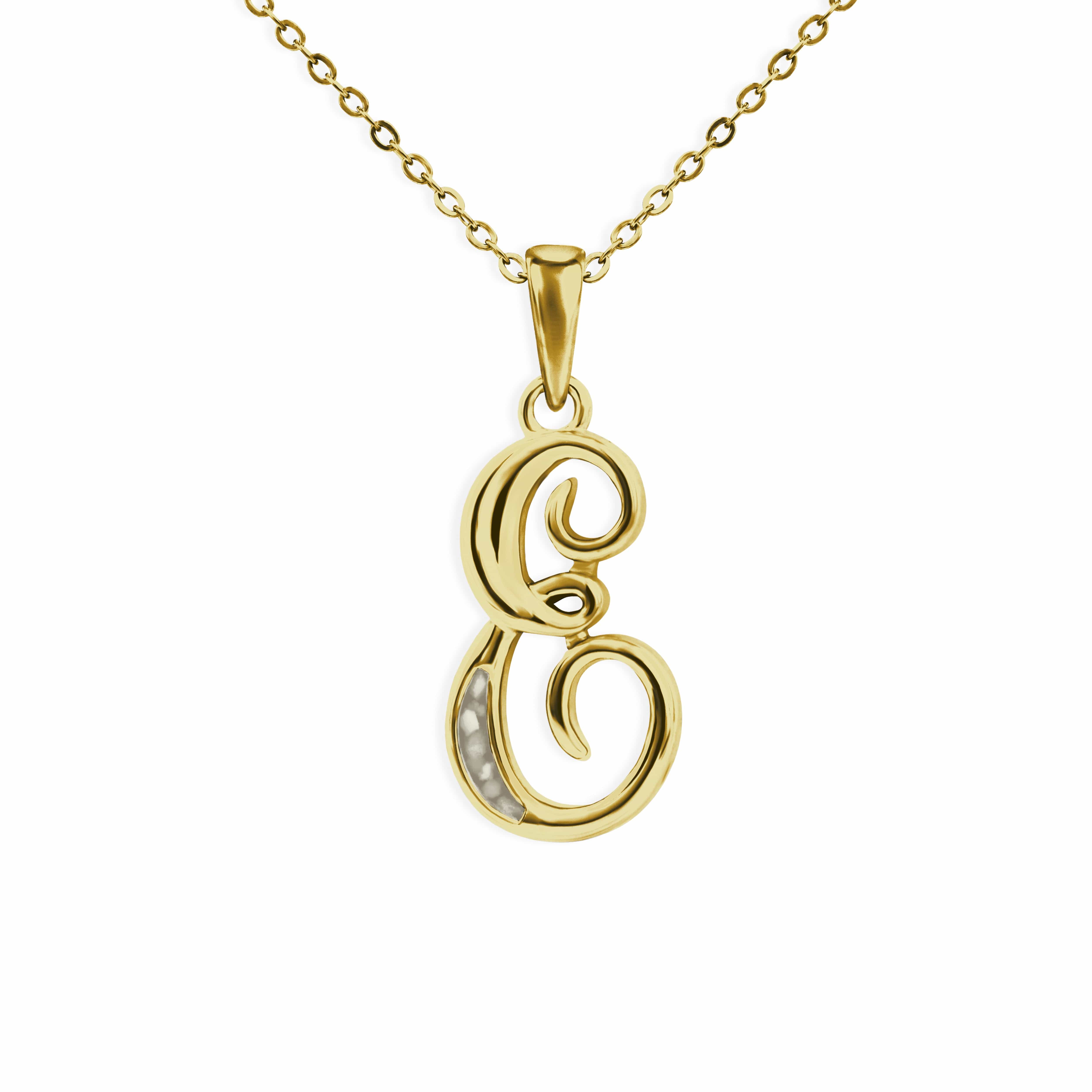 EverWith Alphabet Memorial Ashes Pendant - Letter E 9k Yellow Gold Transparent