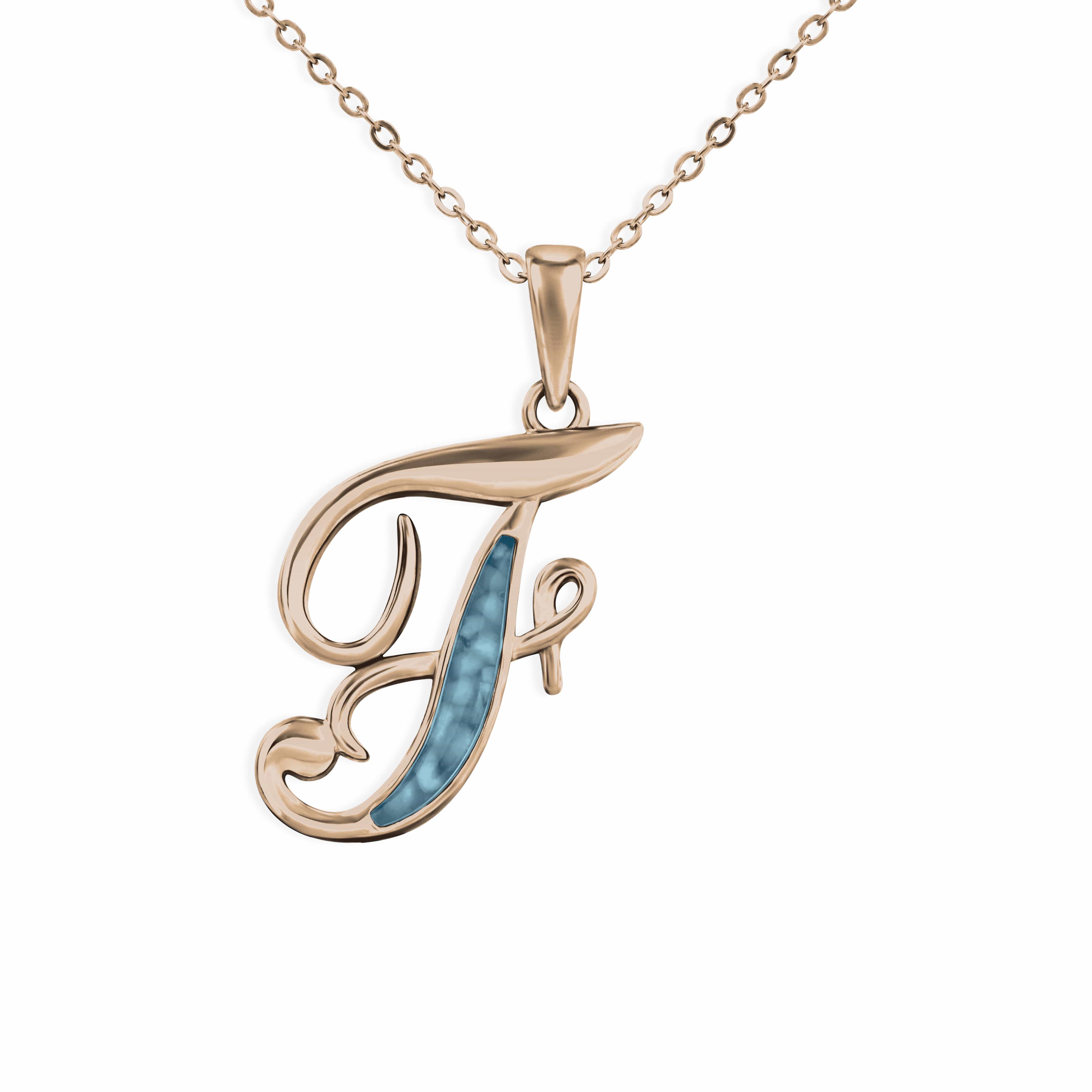 EverWith Alphabet Memorial Ashes Pendant - Letter F 9k Rose Gold Blue