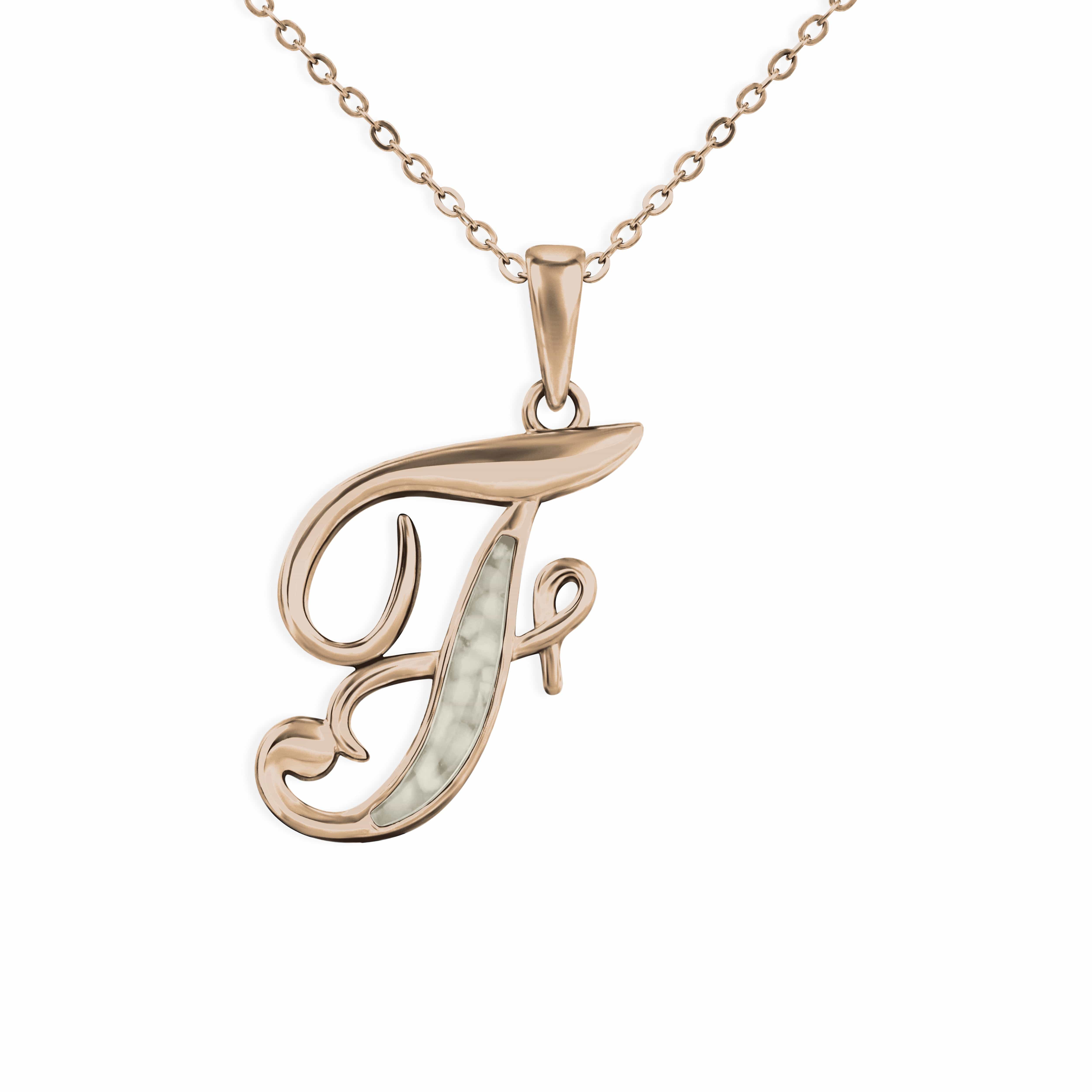 EverWith Alphabet Memorial Ashes Pendant - Letter F 9k Rose Gold Transparent
