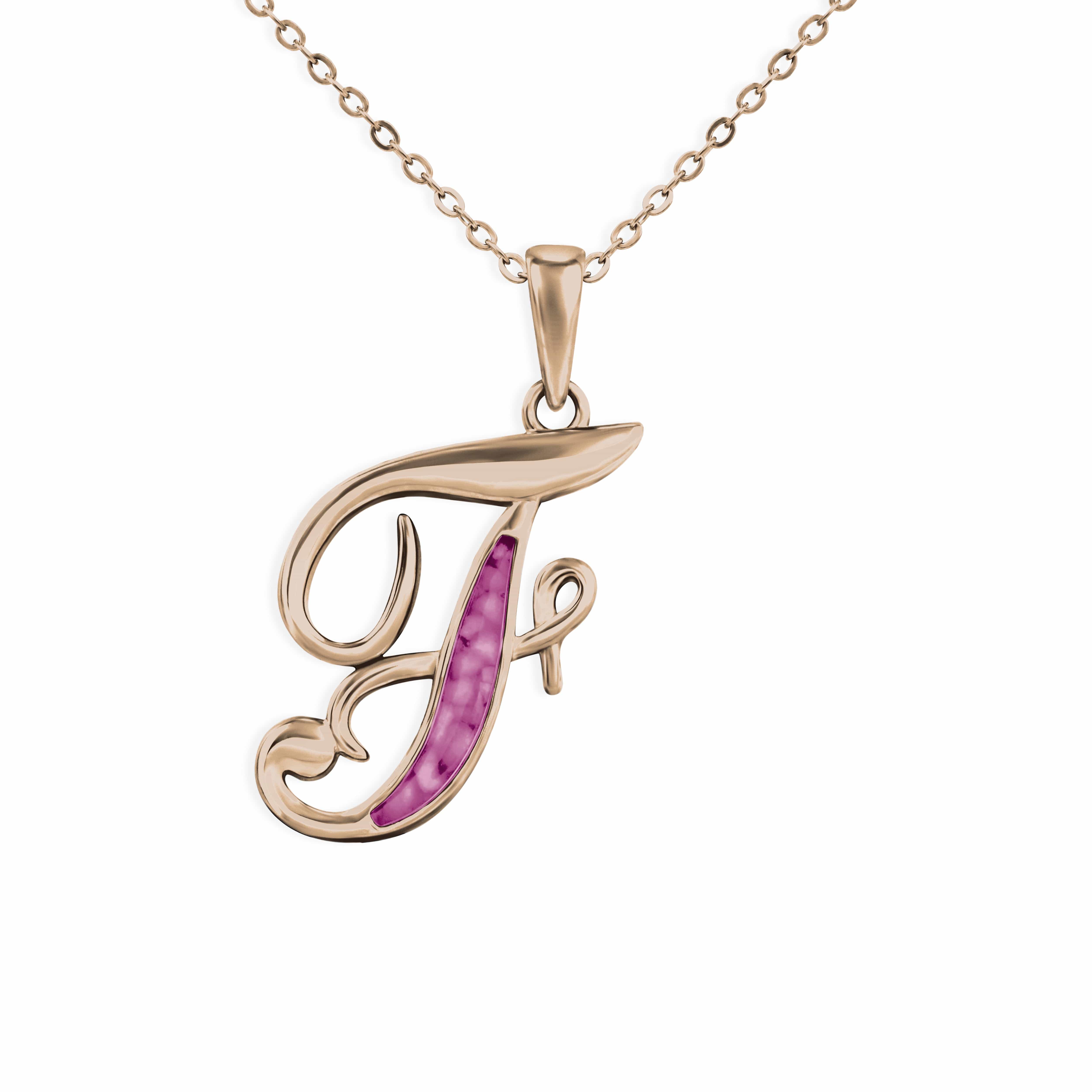 EverWith Alphabet Memorial Ashes Pendant - Letter F 9k Rose Gold Violet