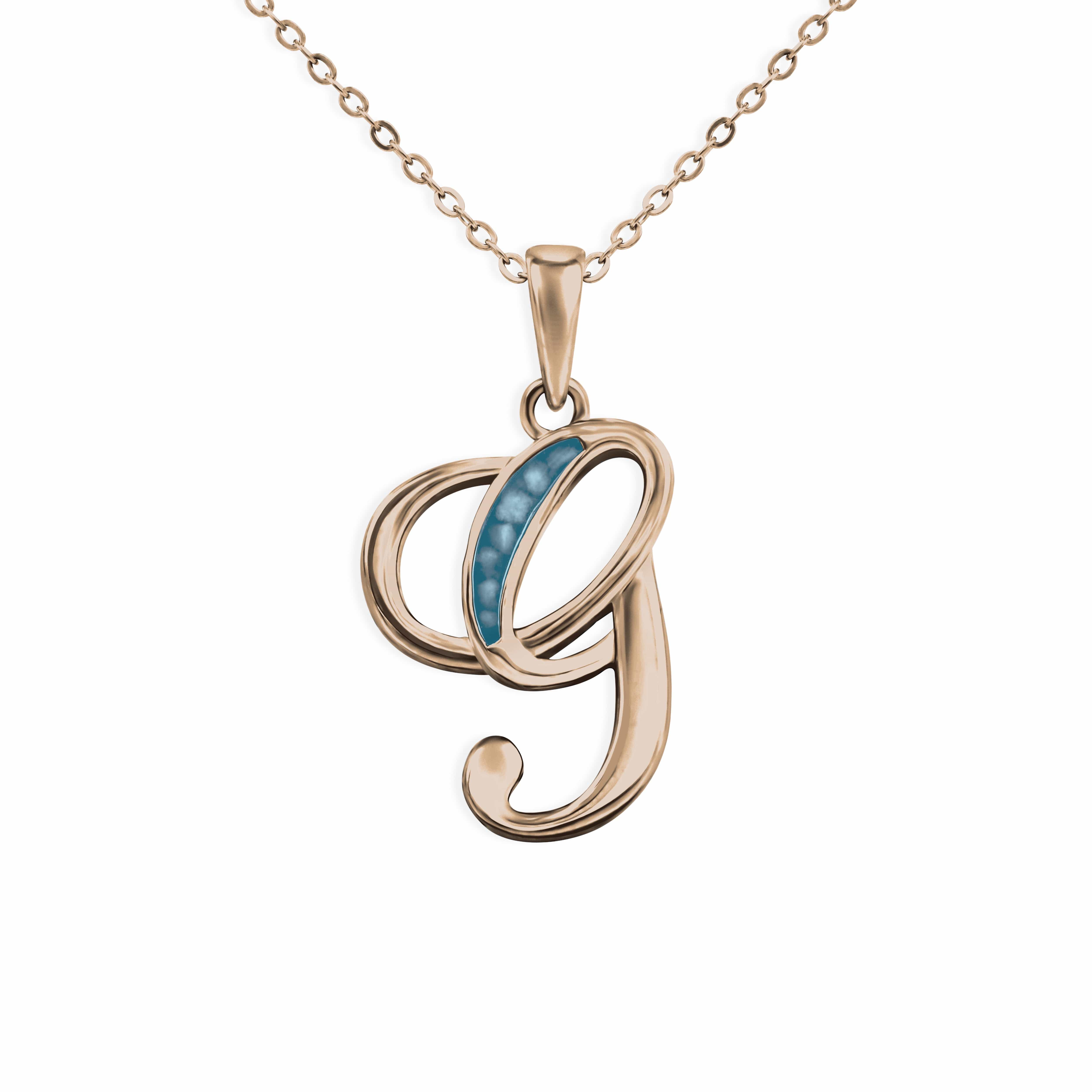 EverWith Alphabet Memorial Ashes Pendant - Letter G 9k Rose Gold Blue